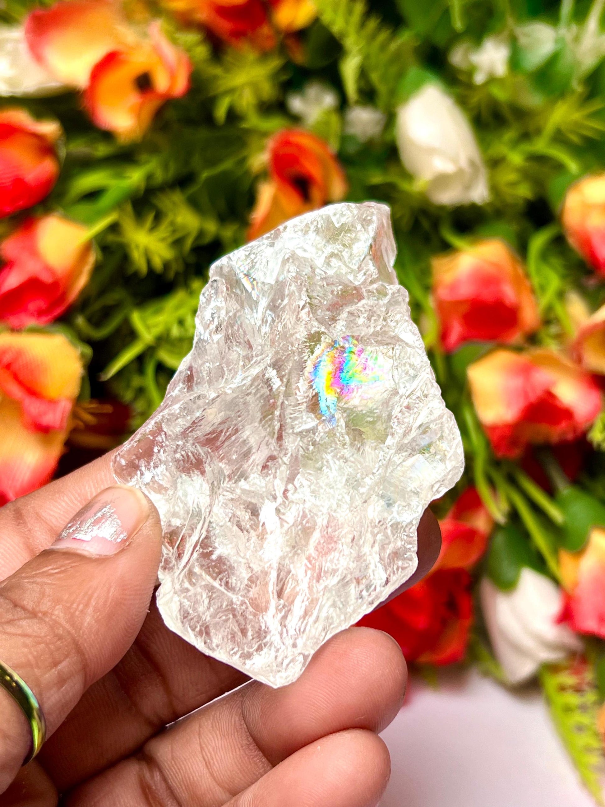 Premium Rainbow Satyaloka Quartz Crystal Natural Rough Stone with Beautiful Rainbow 76 Gram