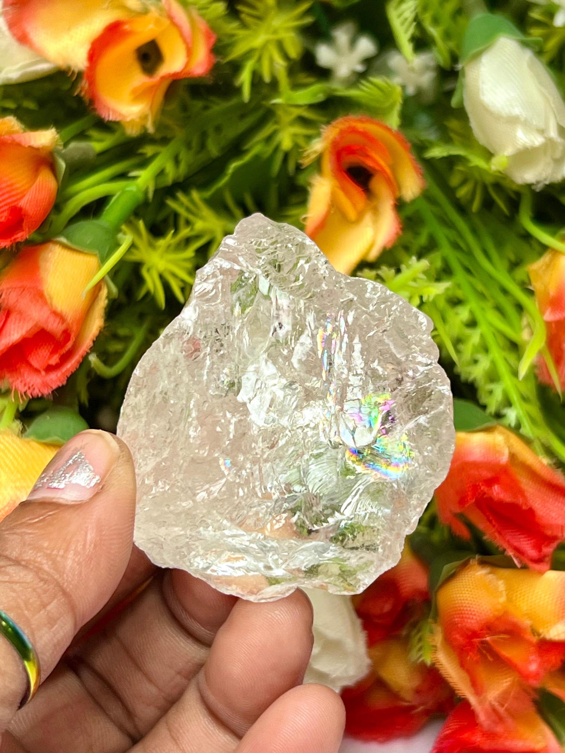 Premium Rainbow Satyaloka Quartz Crystal Natural Rough Stone with Beautiful Rainbow 69 Gram