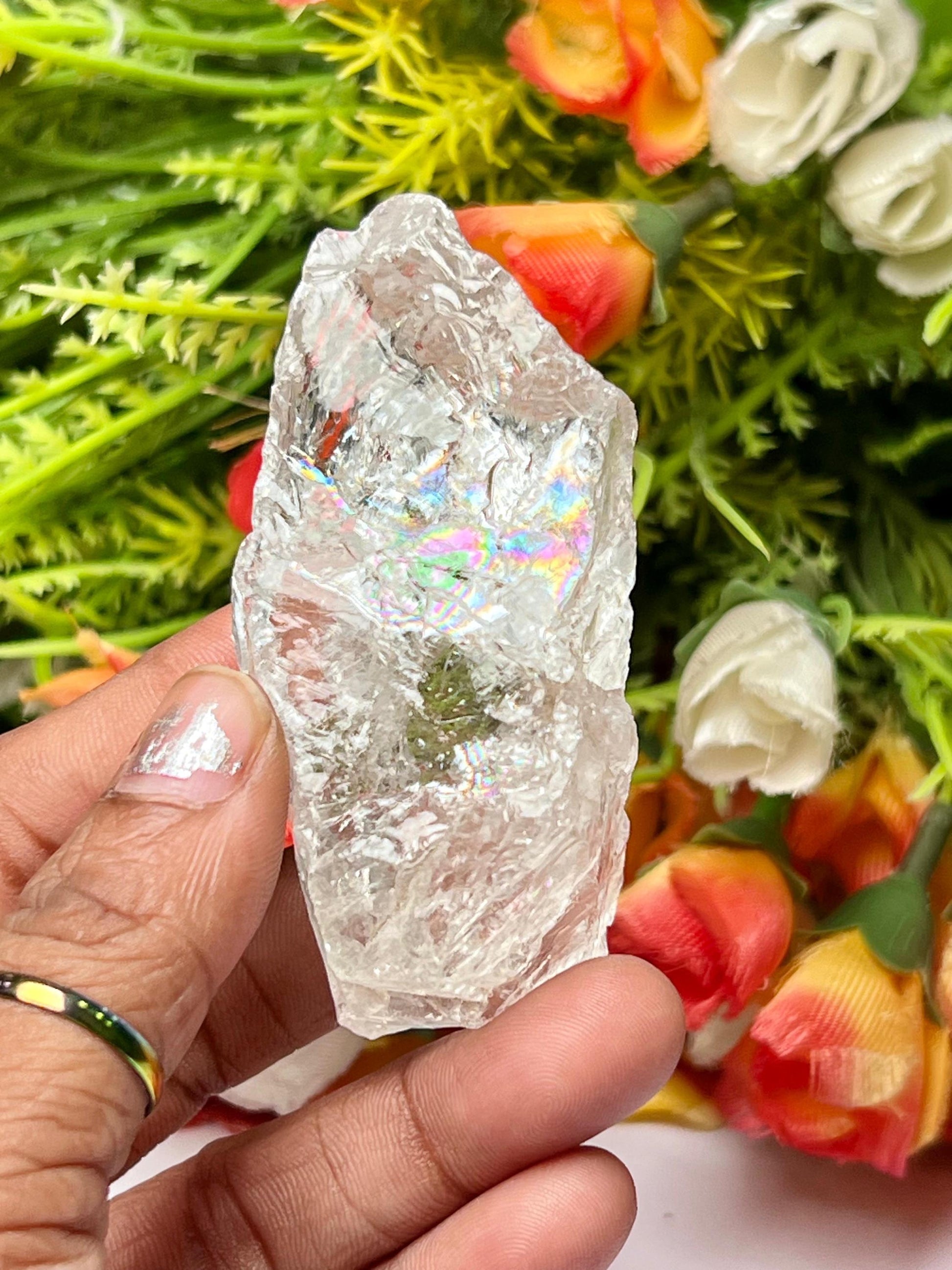 Premium Rainbow Satyaloka Quartz Crystal Natural Rough Stone with Beautiful Rainbow 72 Gram