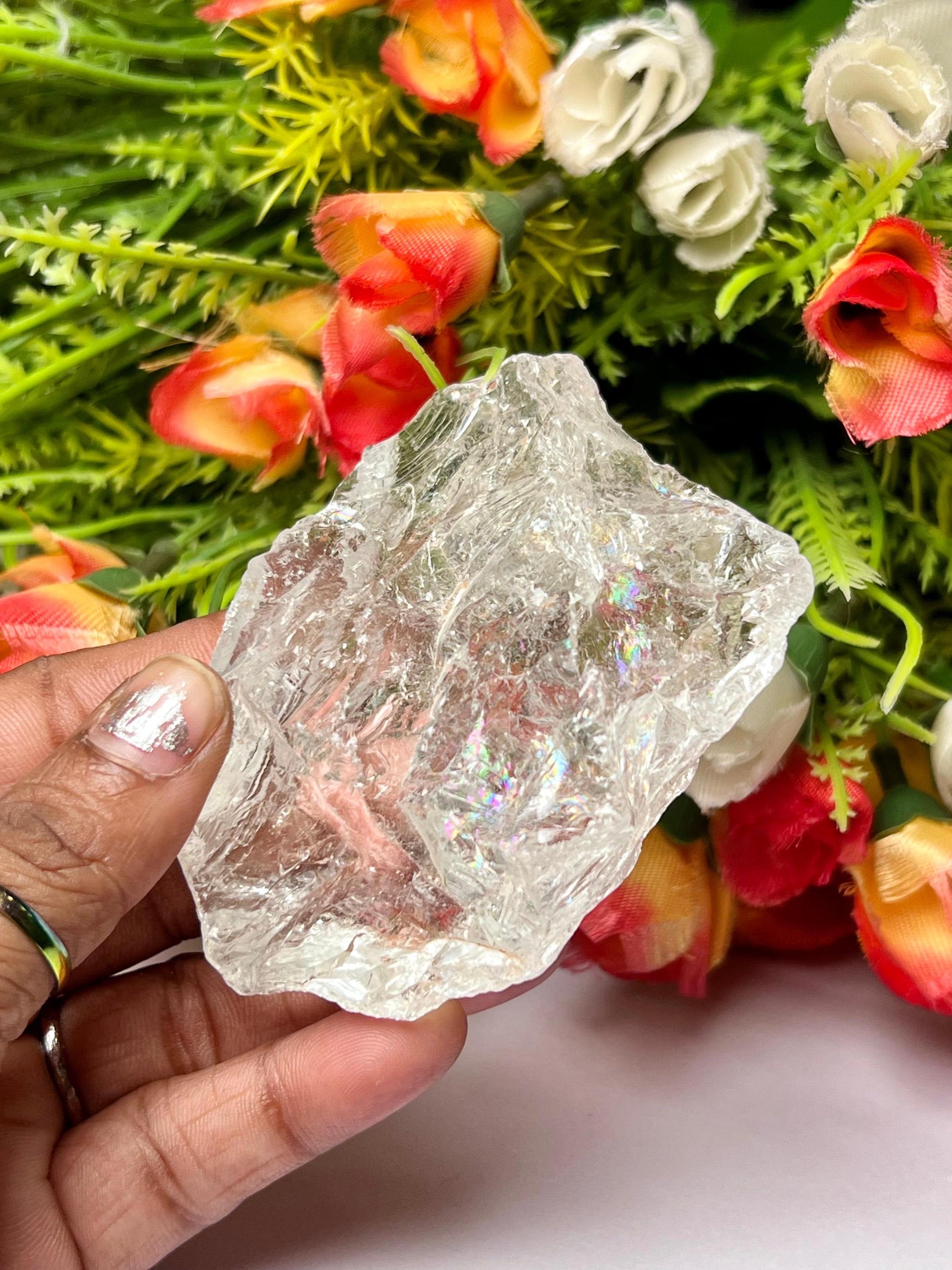 Premium Rainbow Satyaloka Quartz Crystal Natural Rough Stone with Beautiful Rainbow 132 Gram