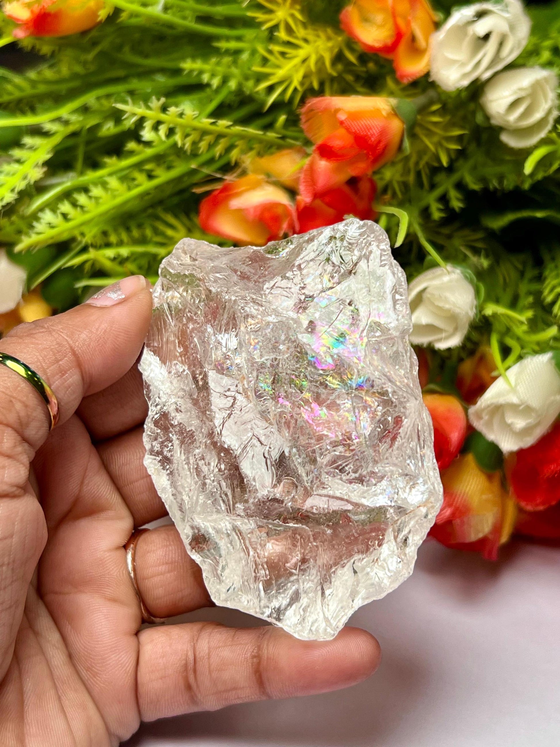 Premium Rainbow Satyaloka Quartz Crystal Natural Rough Stone with Beautiful Rainbow 132 Gram