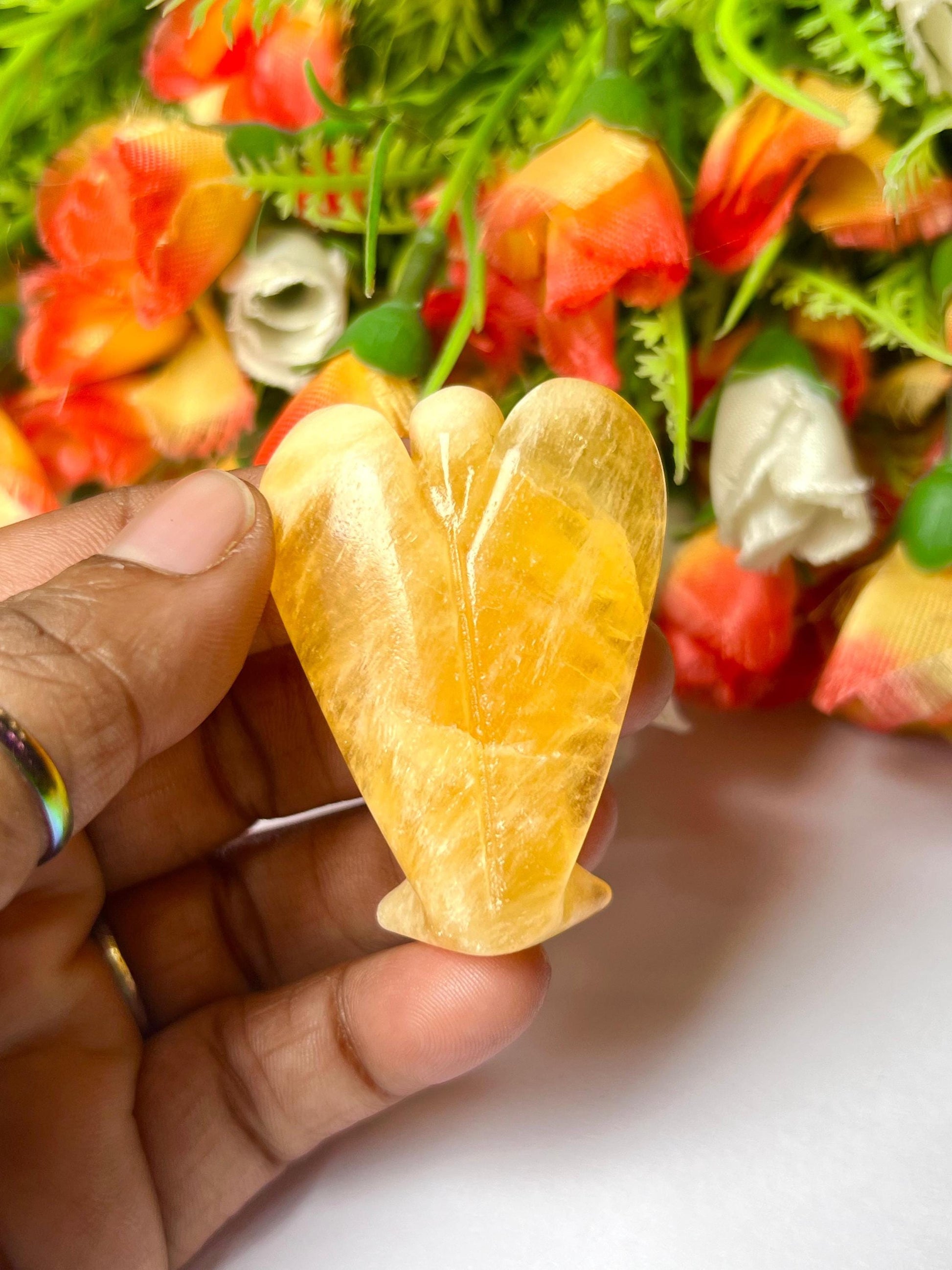 2" Angel Yellow Calcite Stone Guardian Angel blessed Angelic connection