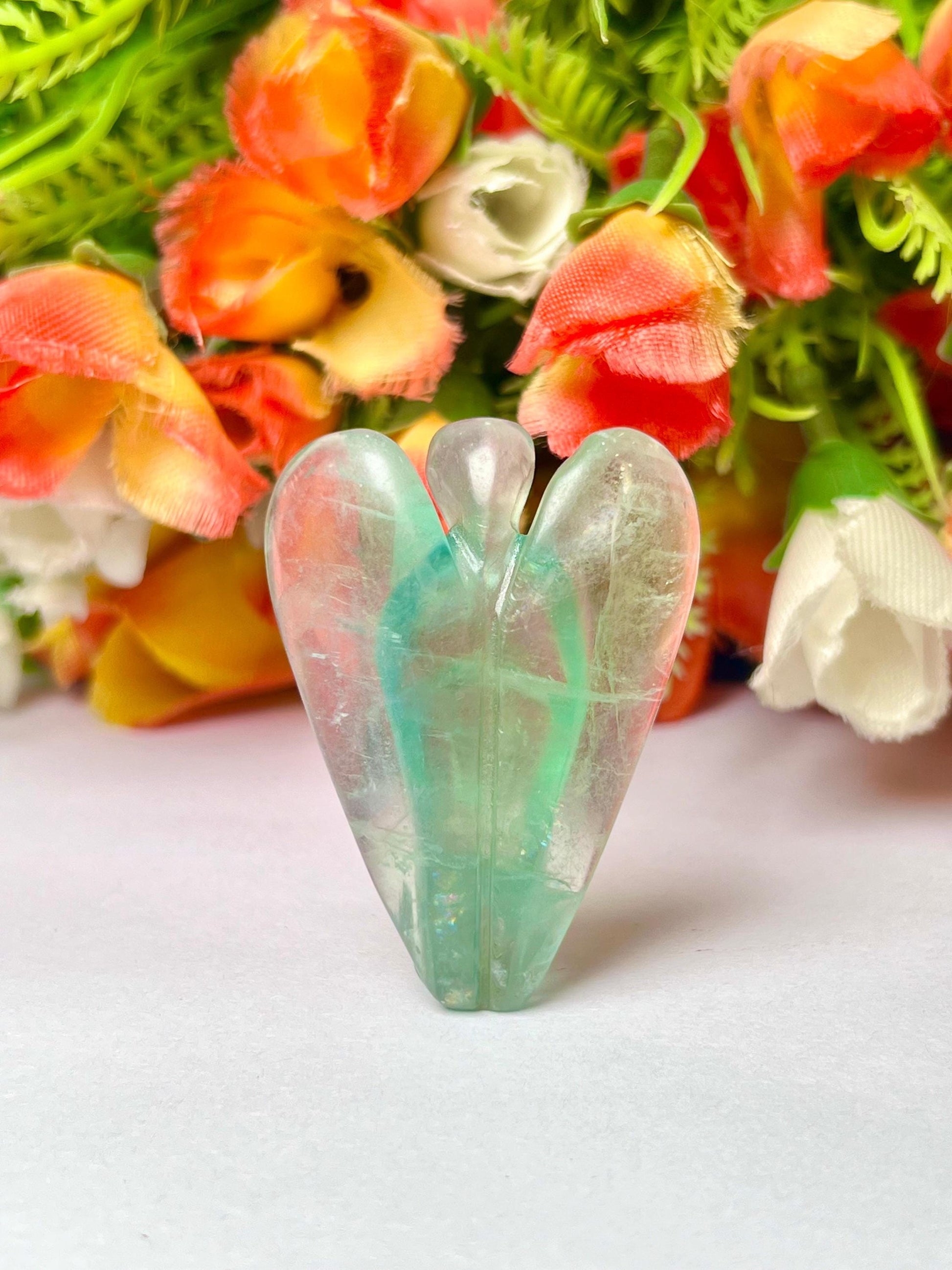 2" Angel Green Fluorite Stone Guardian Angel blessed Angelic connection