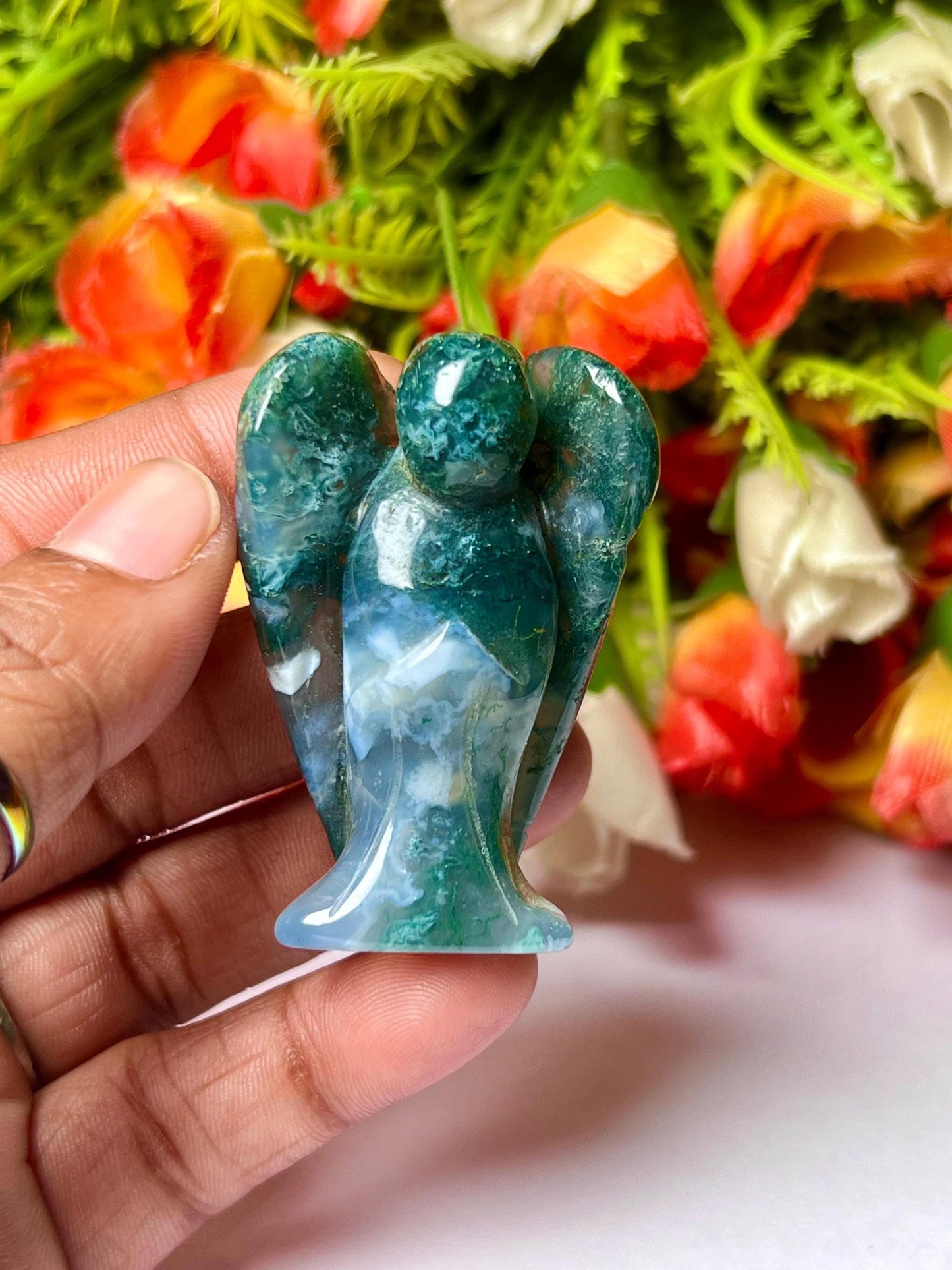 2" Angel Moss Agate Stone Guardian Angel blessed Angelic connection