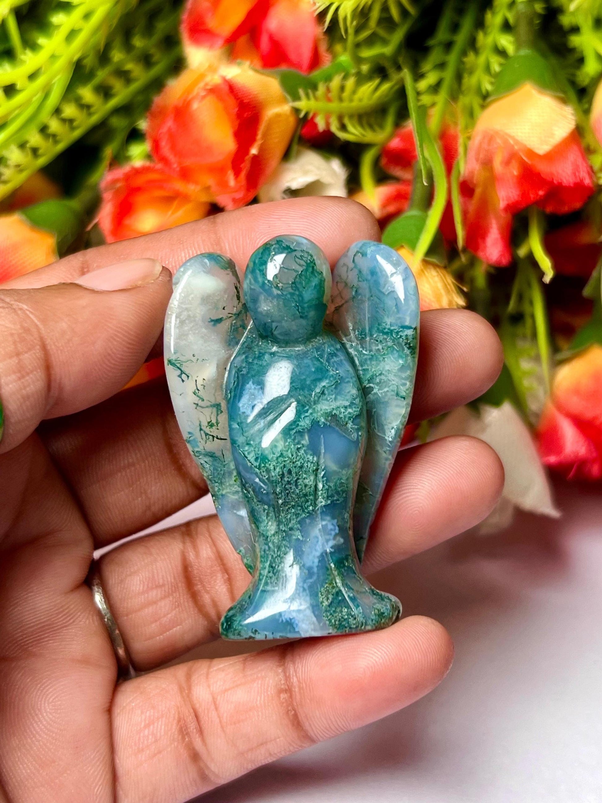 2" Angel Moss Agate Stone Guardian Angel blessed Angelic connection