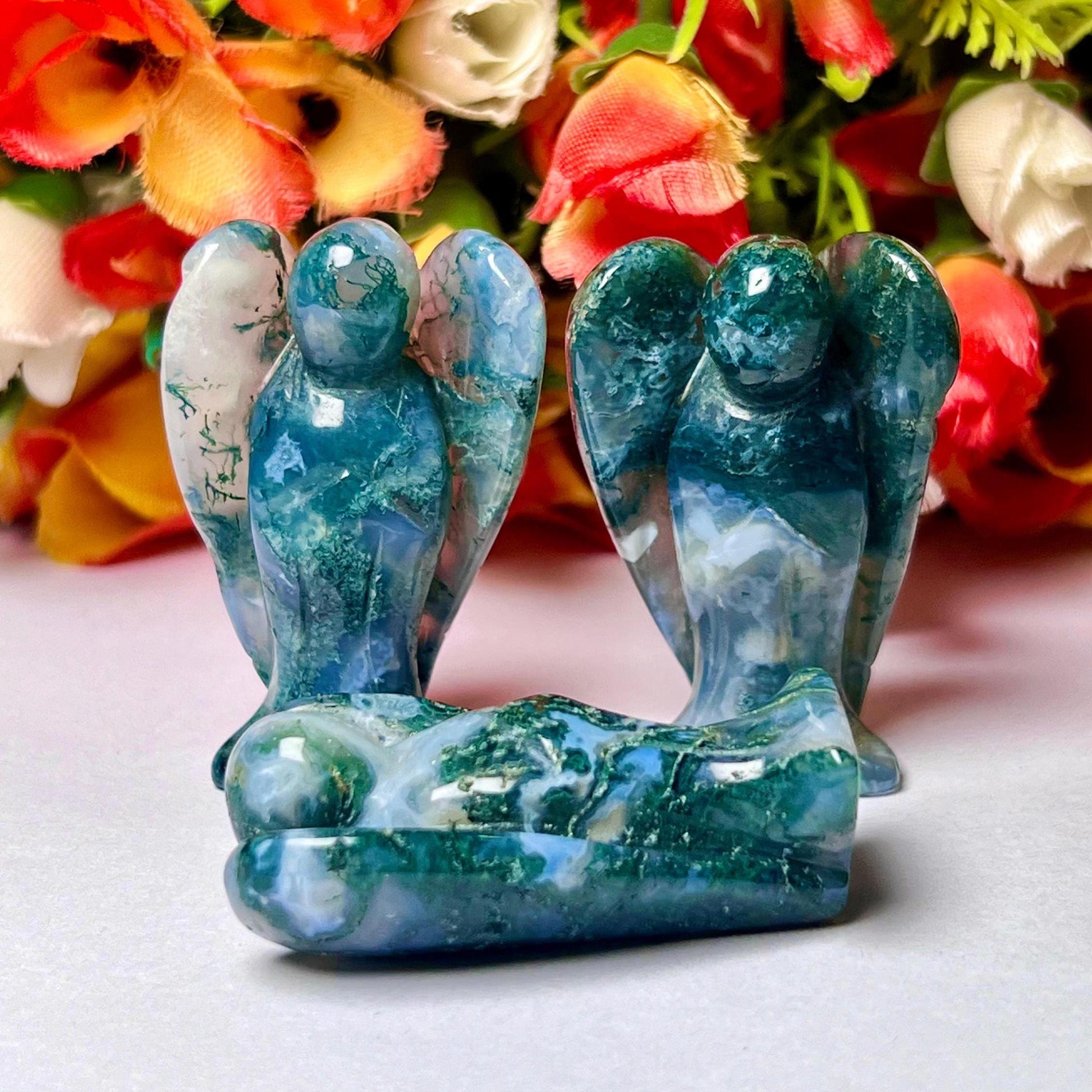 2" Angel Moss Agate Stone Guardian Angel blessed Angelic connection