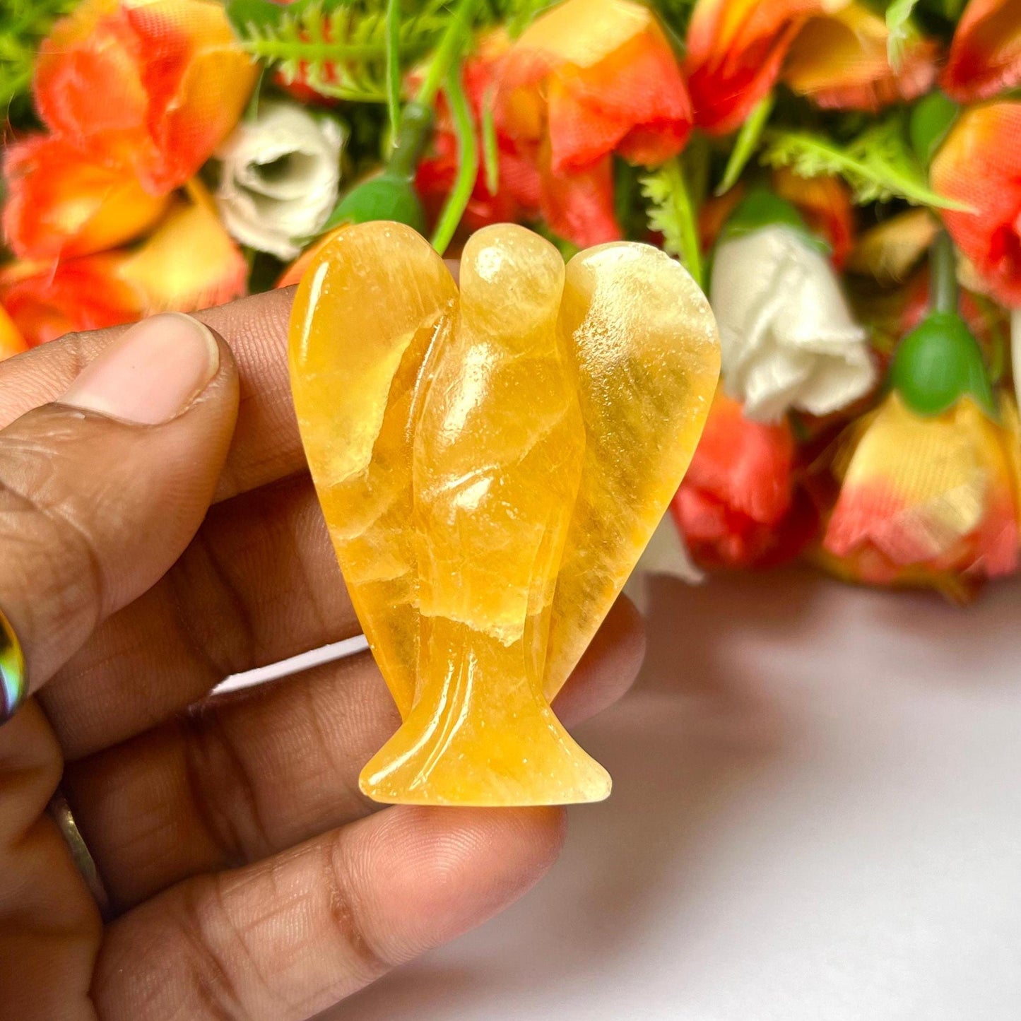 2" Angel Yellow Calcite Stone Guardian Angel blessed Angelic connection