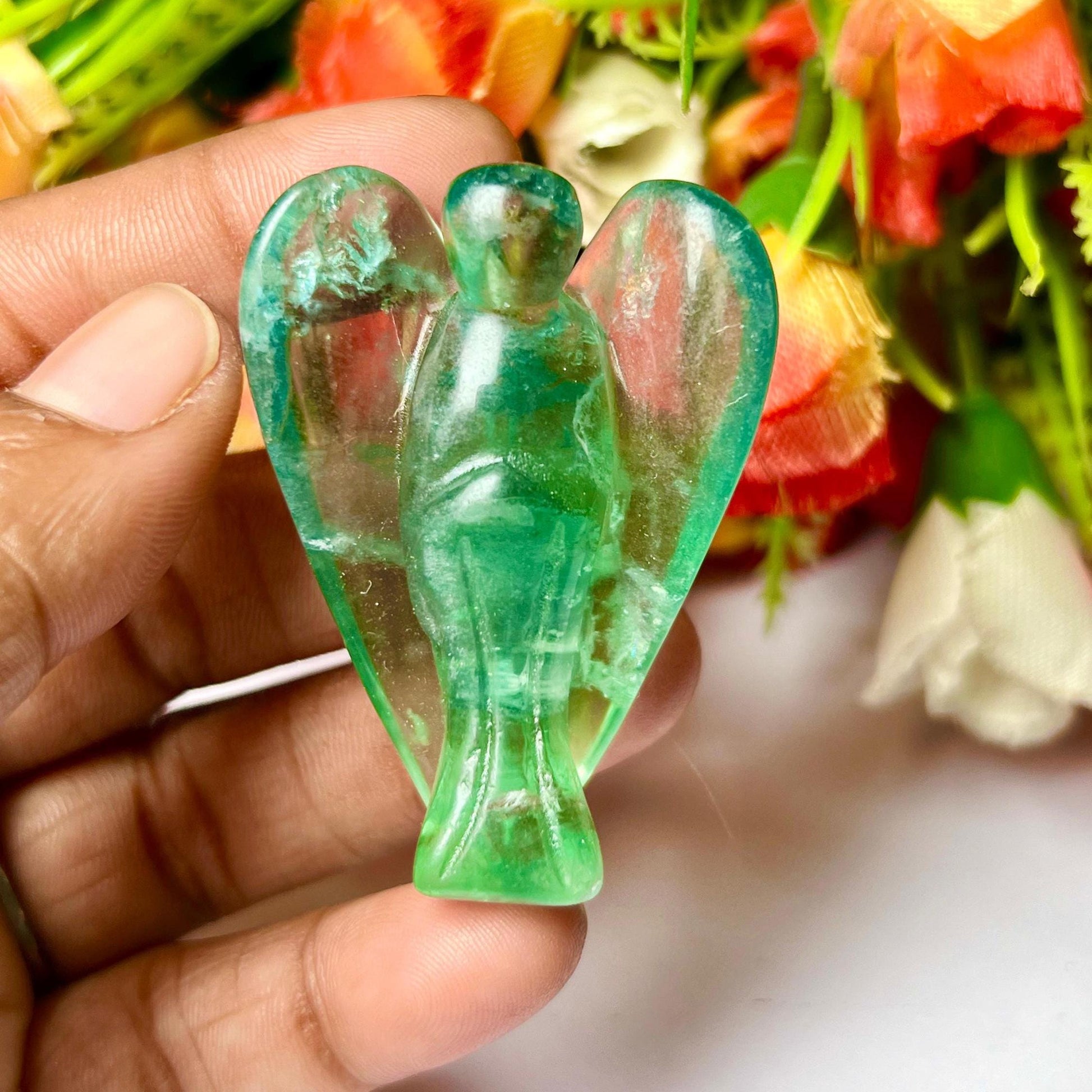 2" Angel Green Fluorite Stone Guardian Angel blessed Angelic connection