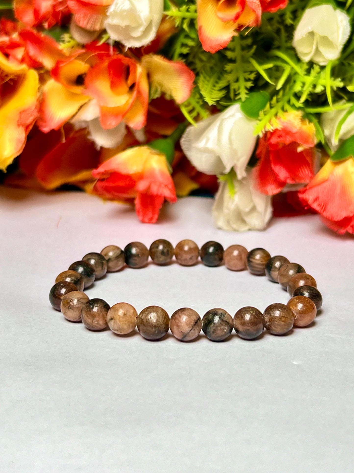 Chiastolite / Andalusite Cross Stone Bracelet l Stretchable Bracelet l Unisex Bracelet l 8 MM Bracelet