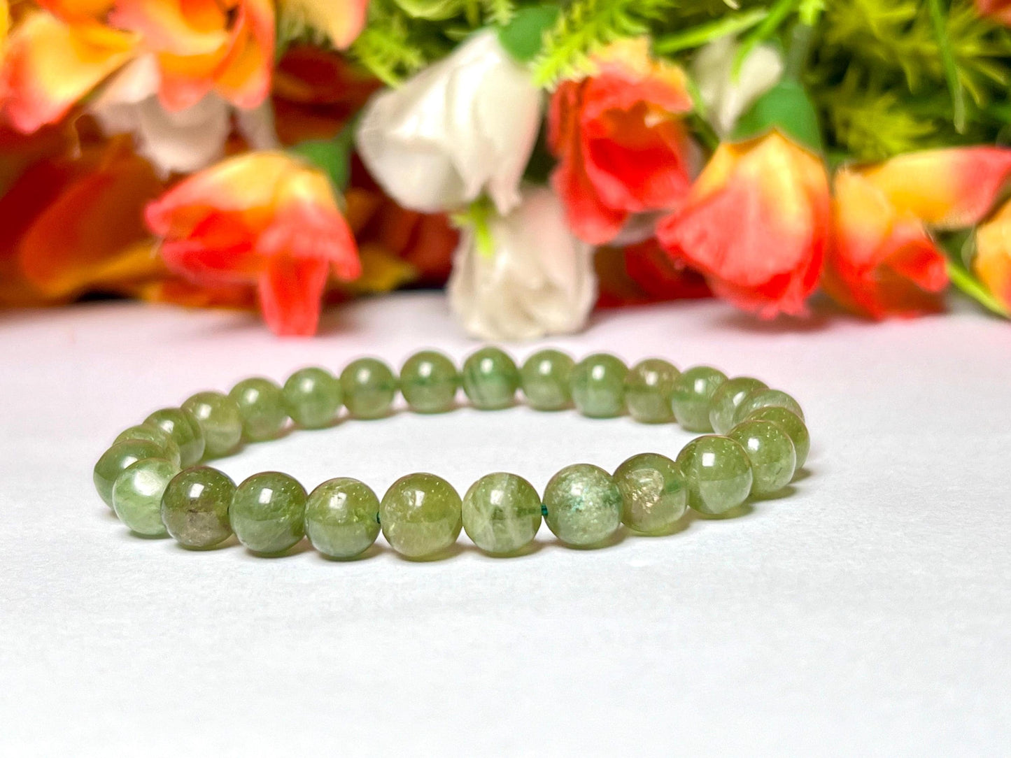 Green Apatite Stone Bracelet l Stretchable Bracelet l Unisex Bracelet l 8 MM Bracelet