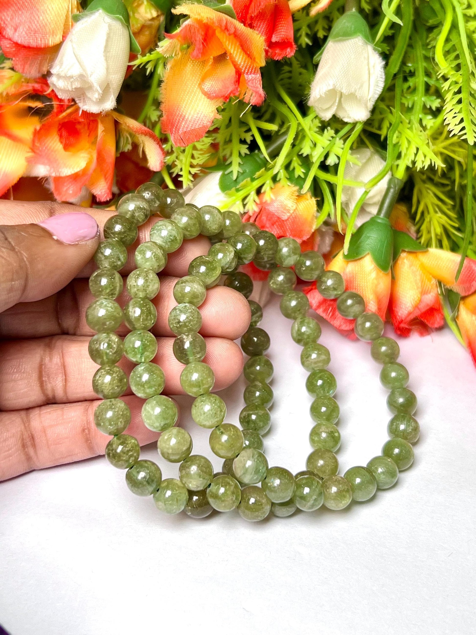 Green Apatite Stone Bracelet l Stretchable Bracelet l Unisex Bracelet l 8 MM Bracelet