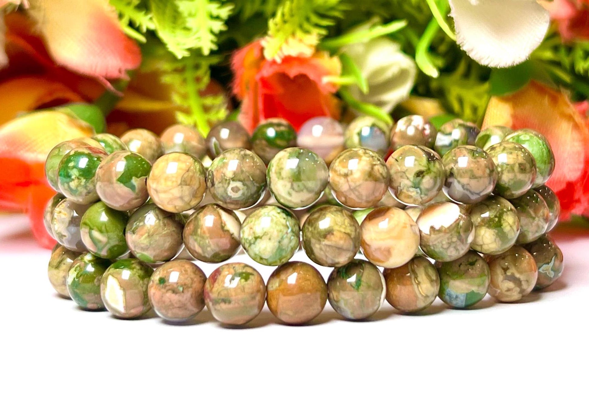 Rhyolite / Rainforest Jasper Stone Bracelet l Stretchable Bracelet l Unisex Bracelet l 8 MM Bracelet