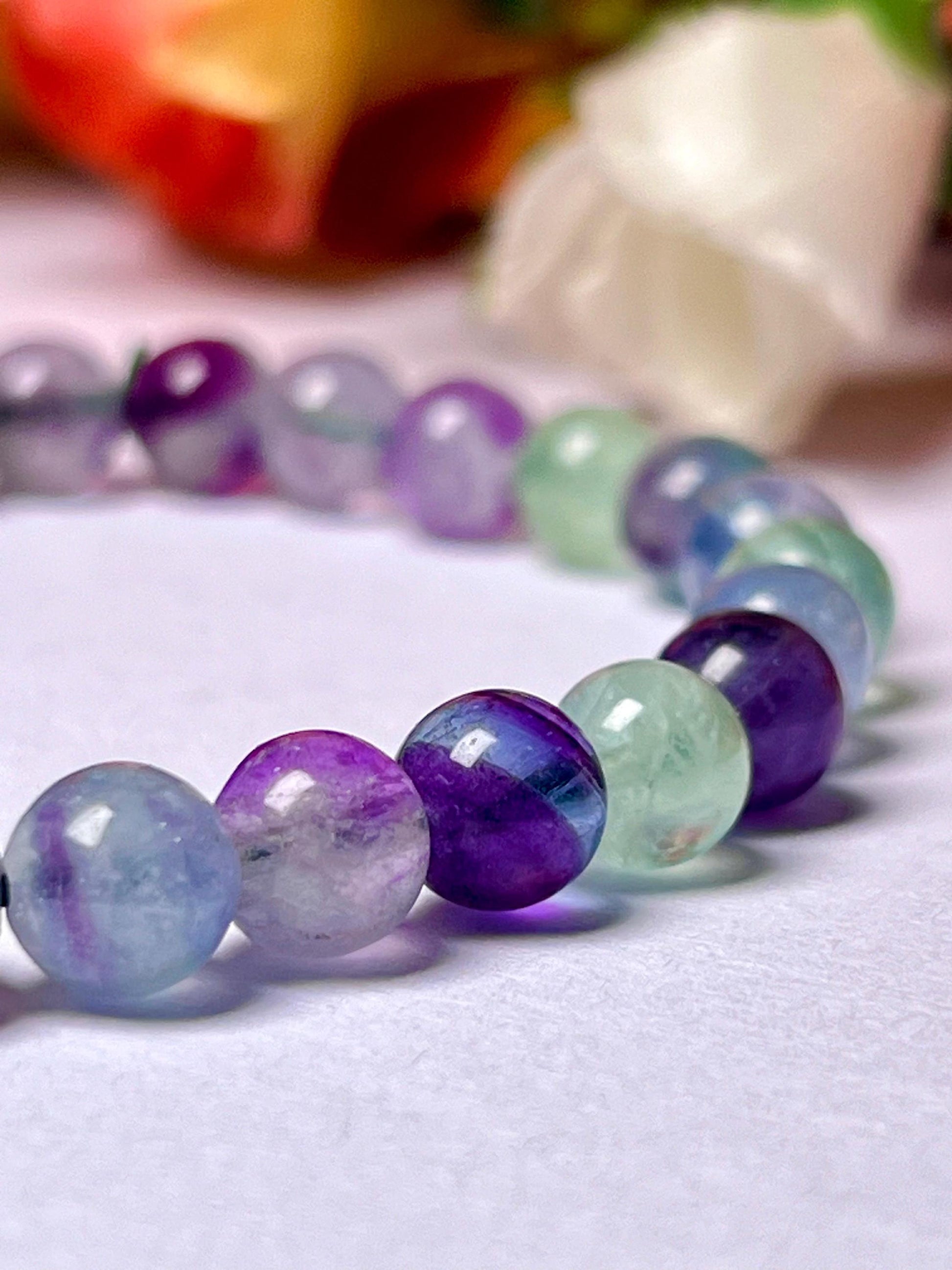 Rainbow Green Fluorite Stone Bracelet l Stretchable Bracelet l Unisex Bracelet l 8 MM Bracelet