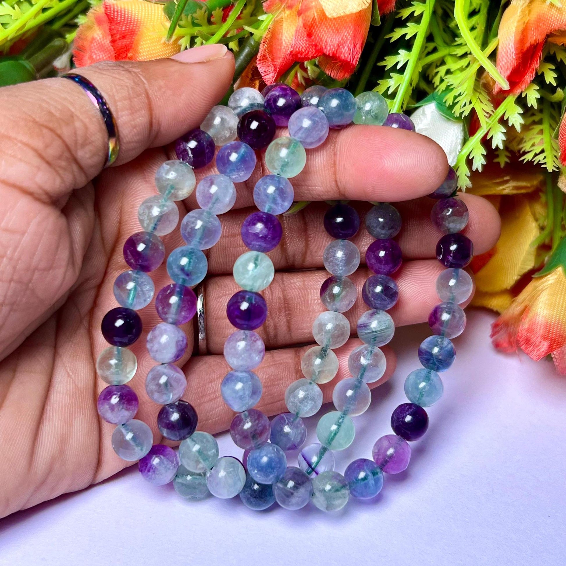 Rainbow Green Fluorite Stone Bracelet l Stretchable Bracelet l Unisex Bracelet l 8 MM Bracelet