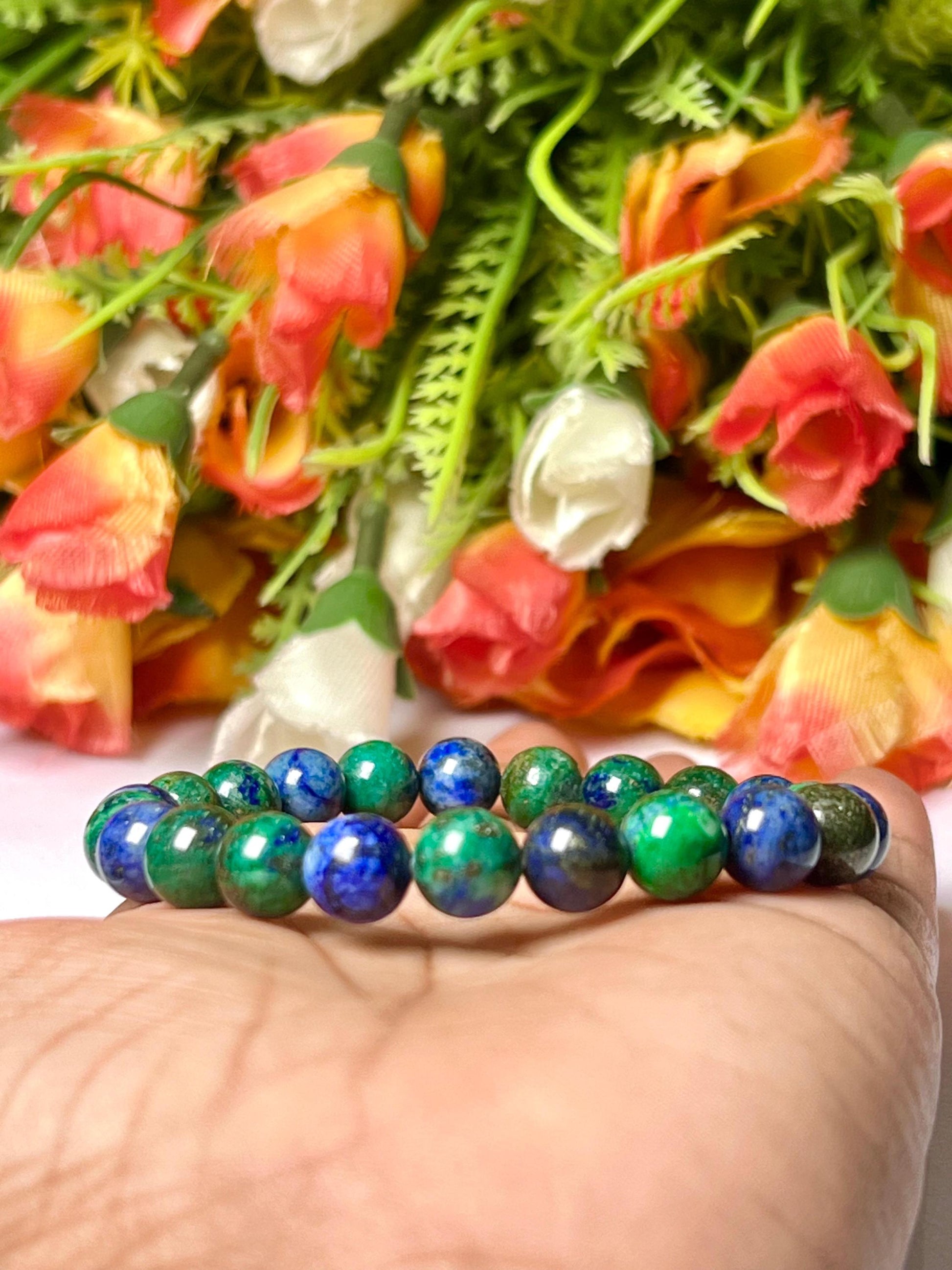 Azurite Malachite Stone Bracelet l Stretchable Bracelet l Unisex Bracelet l 8 MM Bracelet