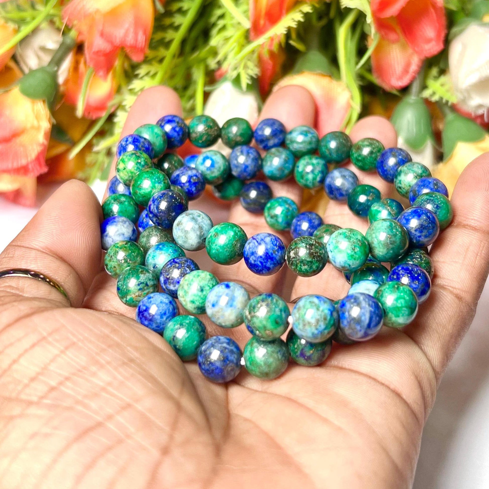 Azurite Malachite Stone Bracelet l Stretchable Bracelet l Unisex Bracelet l 8 MM Bracelet