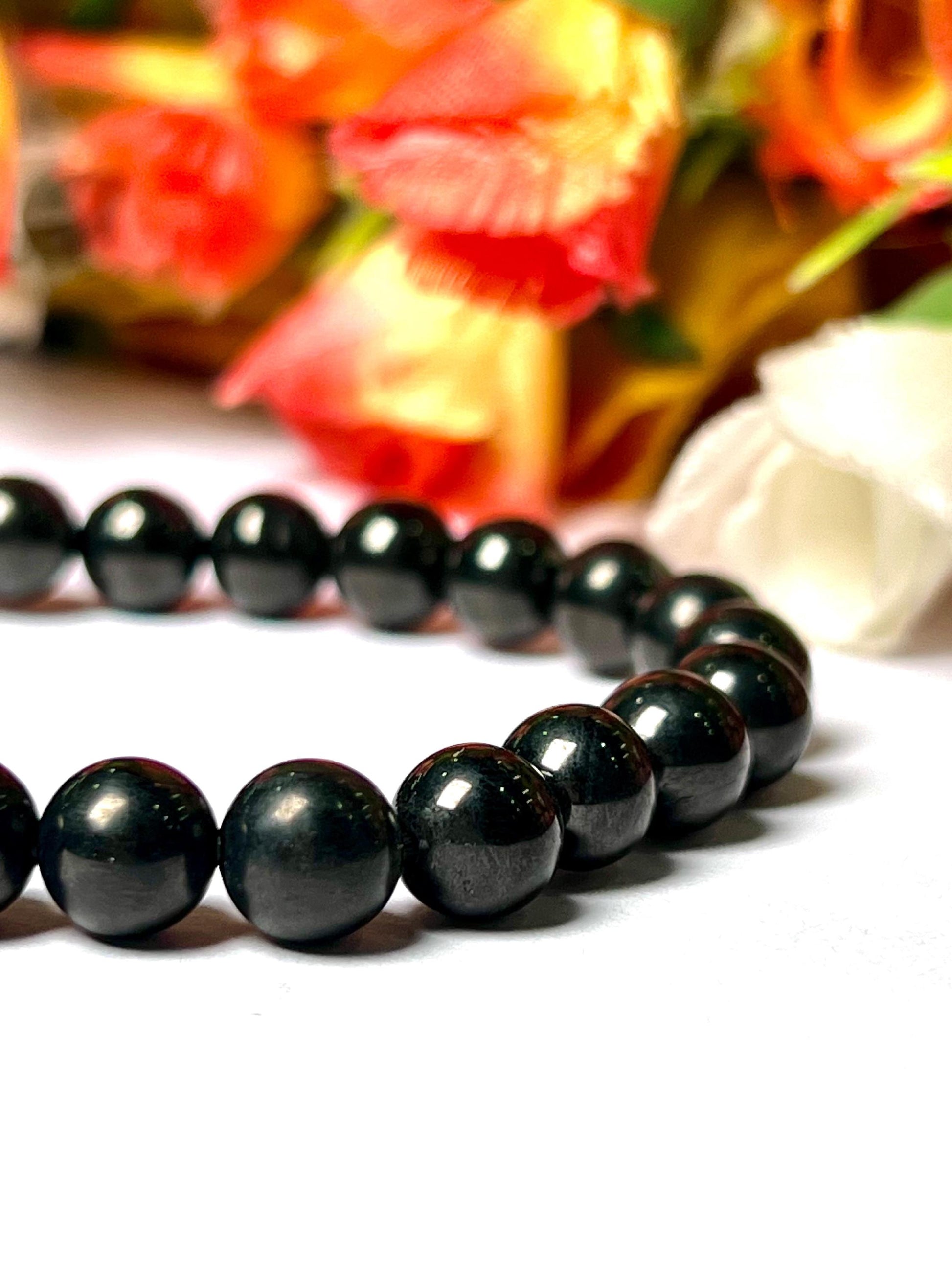 Whitby Jet Stone Bracelet l Stretchable Bracelet l Unisex Bracelet l 8 MM Bracelet