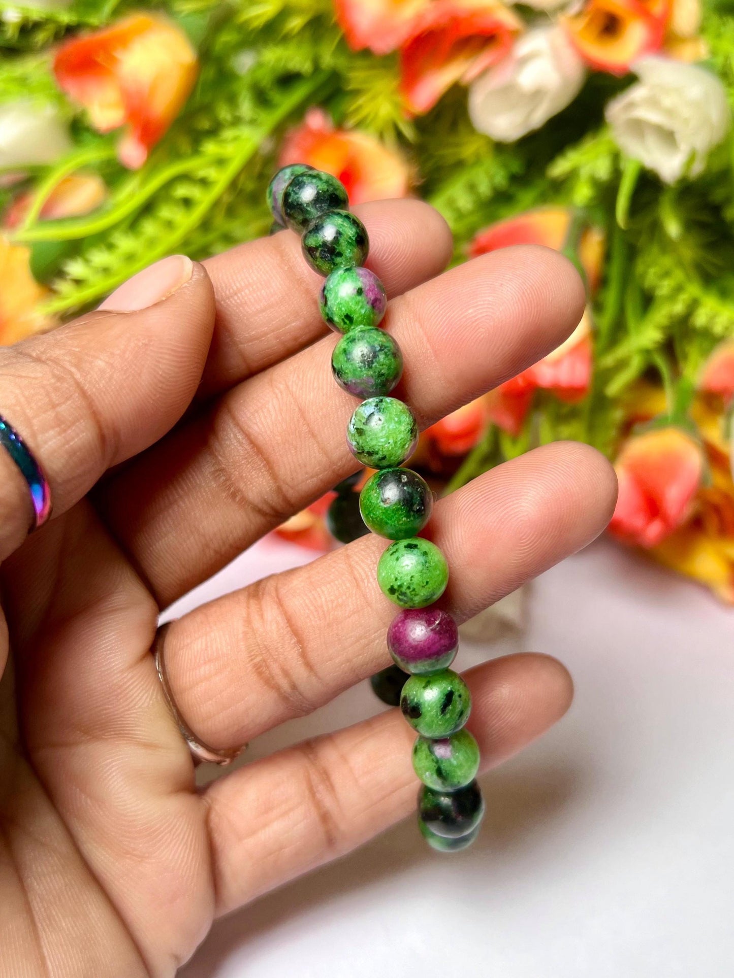 African Ruby Zoisite Stone Bracelet l Stretchable Bracelet l Unisex Bracelet l 8 MM Bracelet