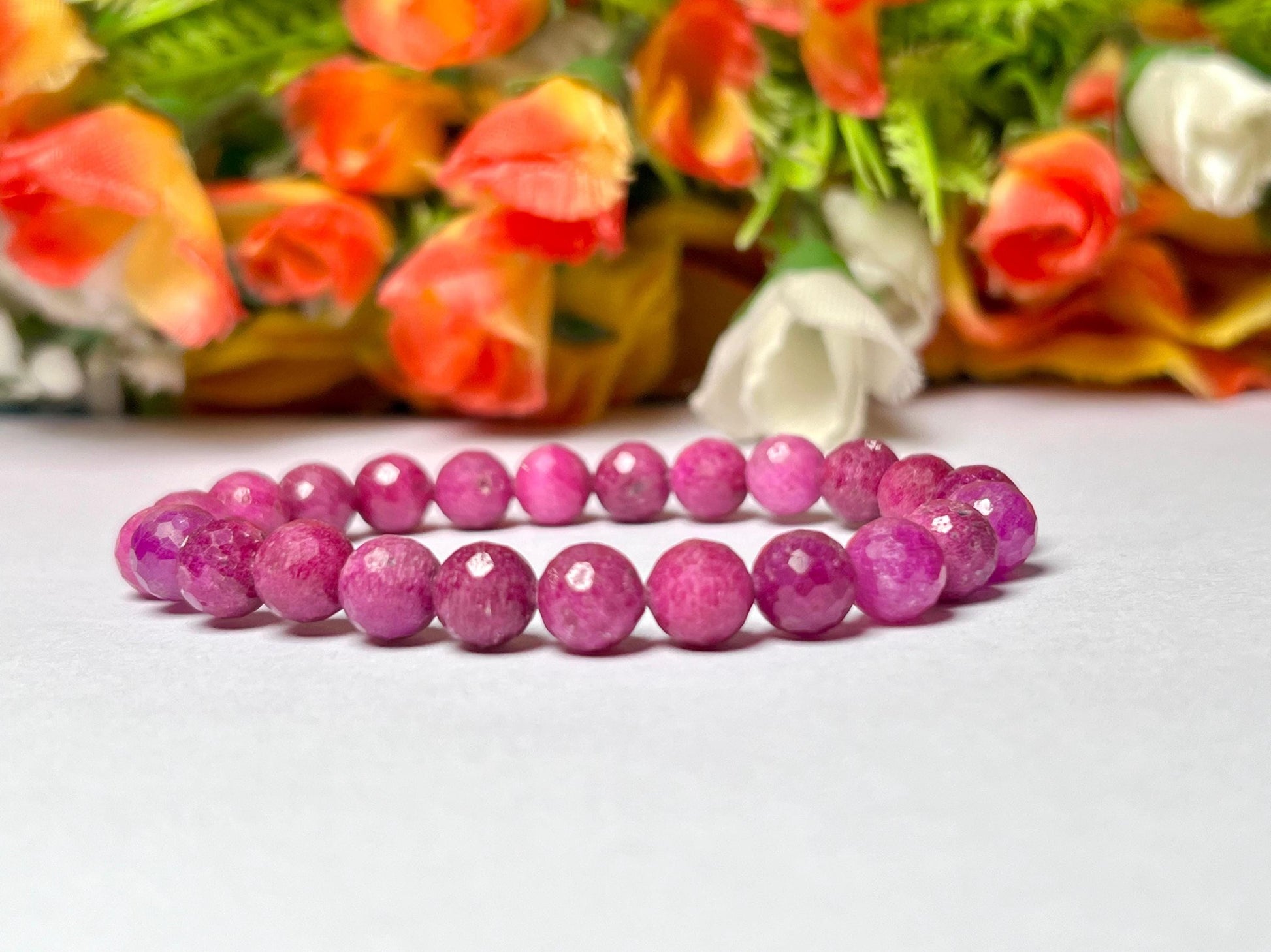 Faceted Ruby Stone Bracelet l Stretchable Bracelet l Unisex Bracelet l 8 MM Bracelet