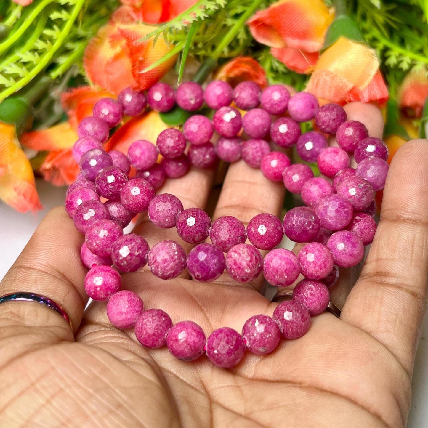 Faceted Ruby Stone Bracelet l Stretchable Bracelet l Unisex Bracelet l 8 MM Bracelet