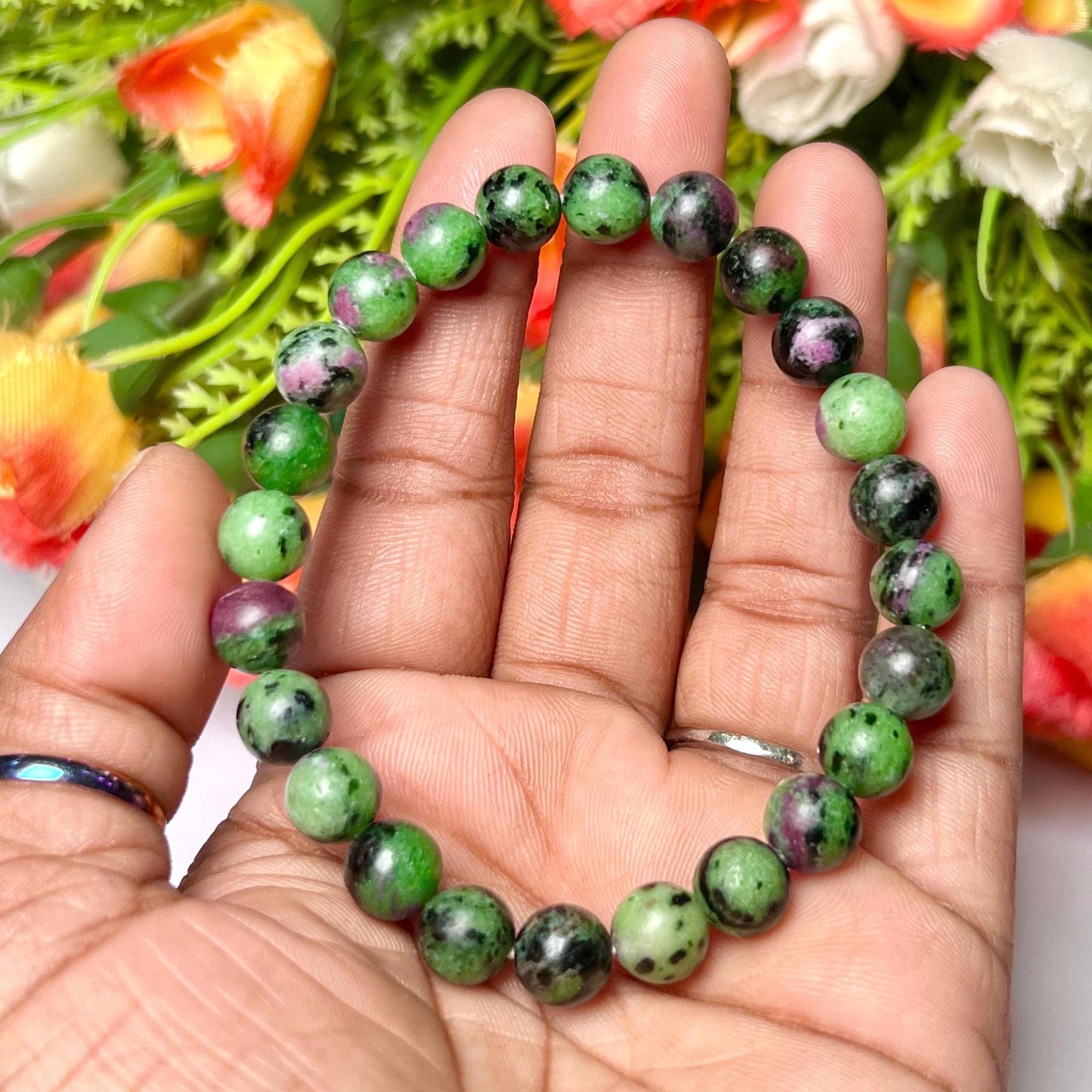 African Ruby Zoisite Stone Bracelet l Stretchable Bracelet l Unisex Bracelet l 8 MM Bracelet