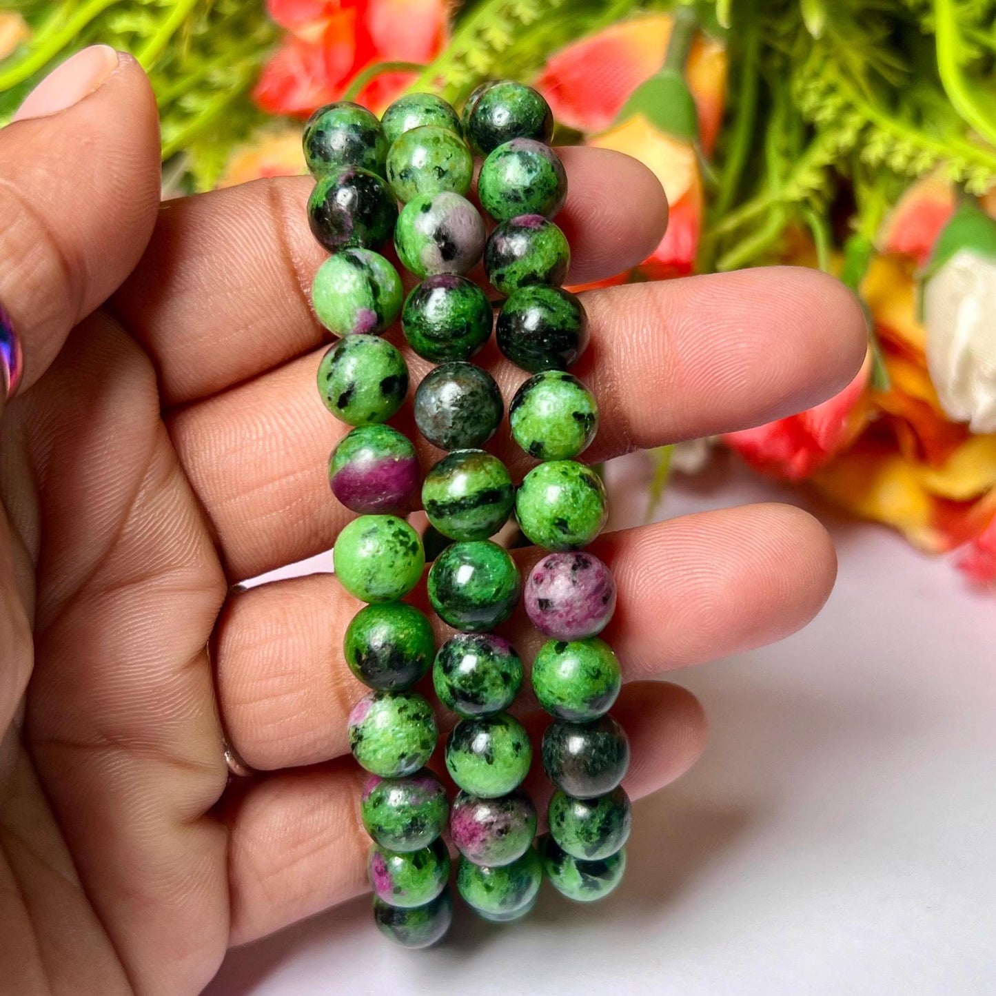 African Ruby Zoisite Stone Bracelet l Stretchable Bracelet l Unisex Bracelet l 8 MM Bracelet