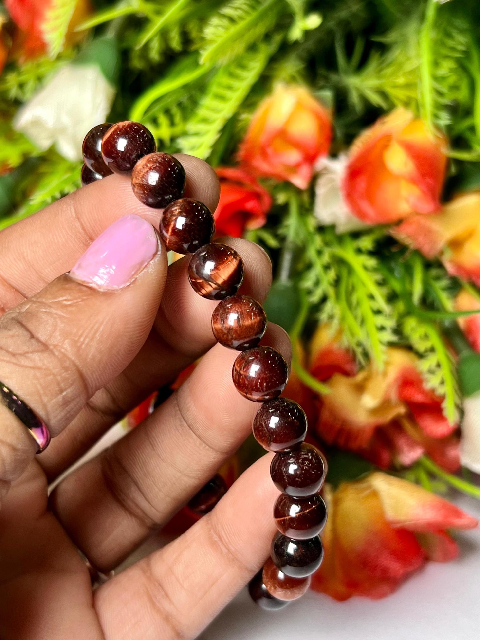 Bull Red Tiger Eye Stone Bracelet l Stretchable Bracelet l Unisex Bracelet l 8 MM Bracelet