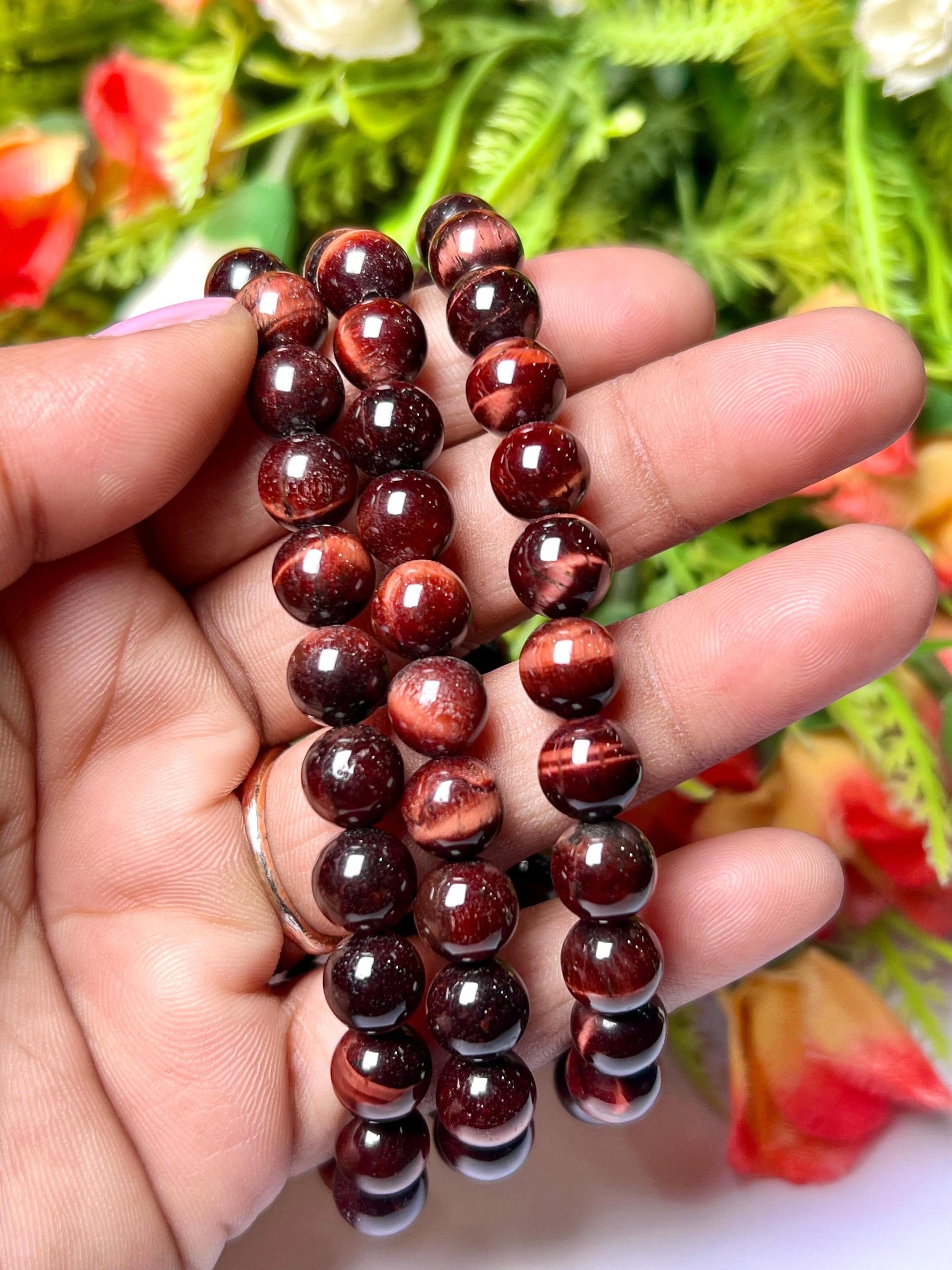 Bull Red Tiger Eye Stone Bracelet l Stretchable Bracelet l Unisex Bracelet l 8 MM Bracelet