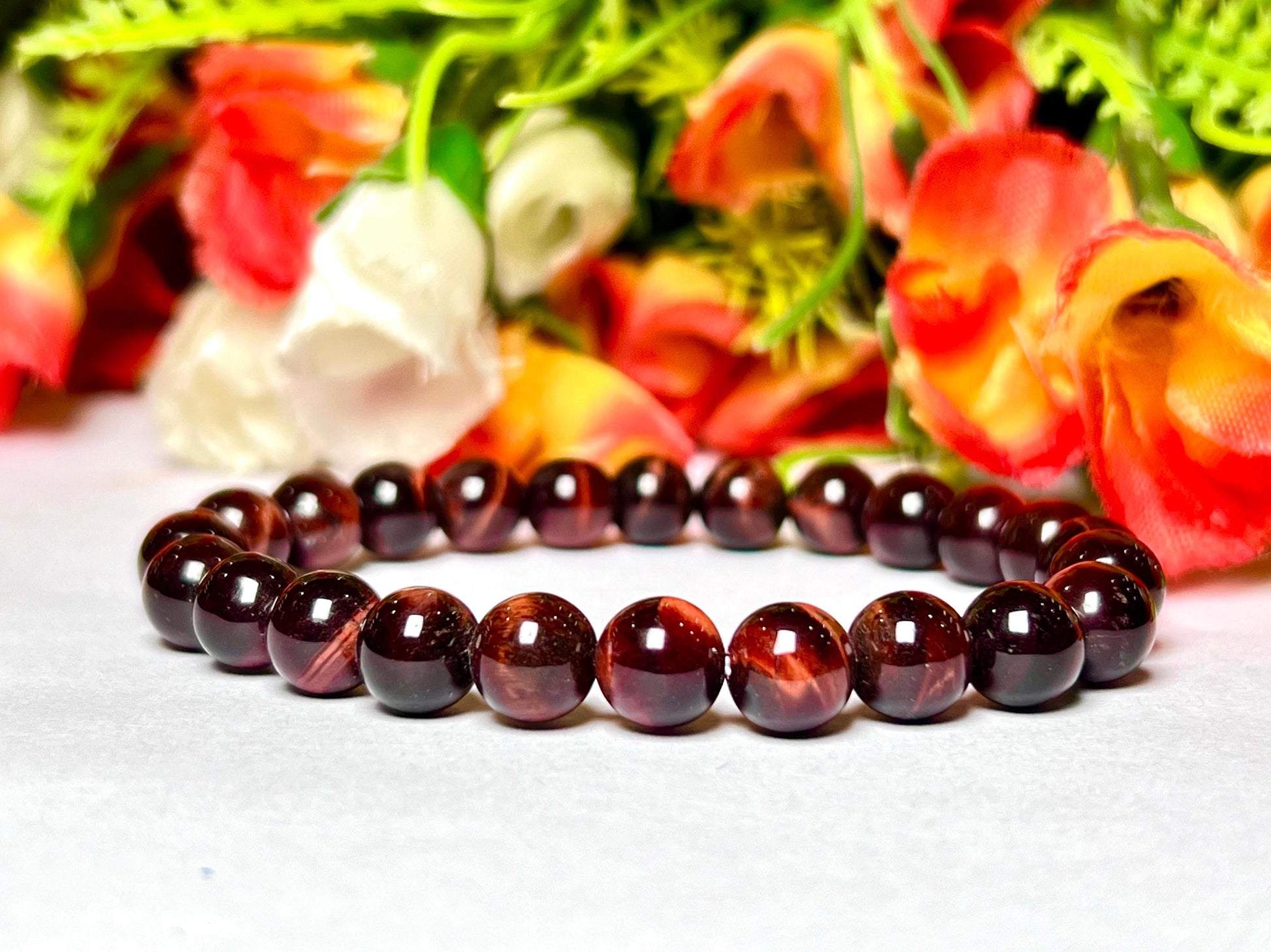 Bull Red Tiger Eye Stone Bracelet l Stretchable Bracelet l Unisex Bracelet l 8 MM Bracelet