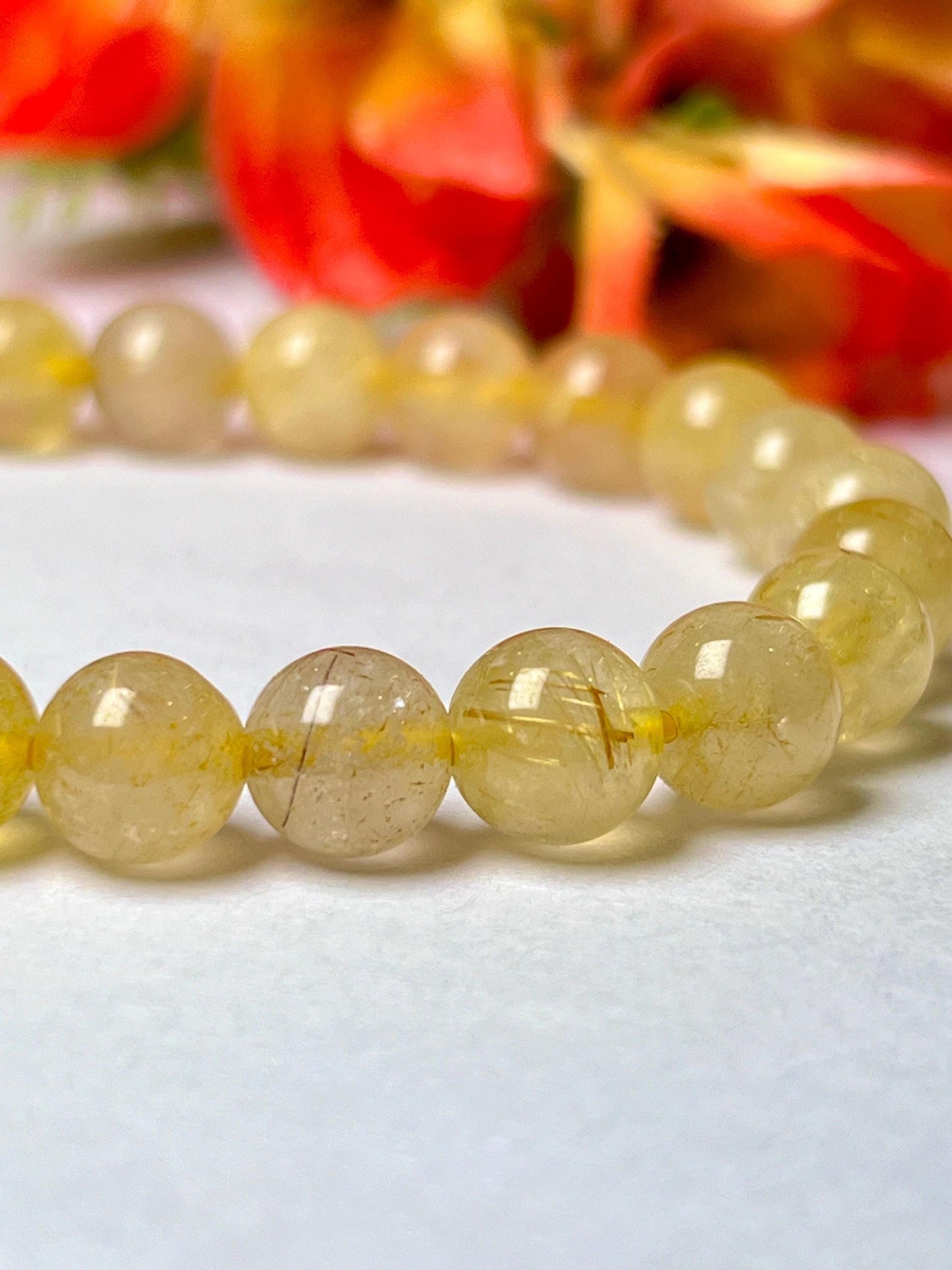 Golden Rutilated Quartz Stone Bracelet l Stretchable Bracelet l Unisex Bracelet l 8 MM Bracelet