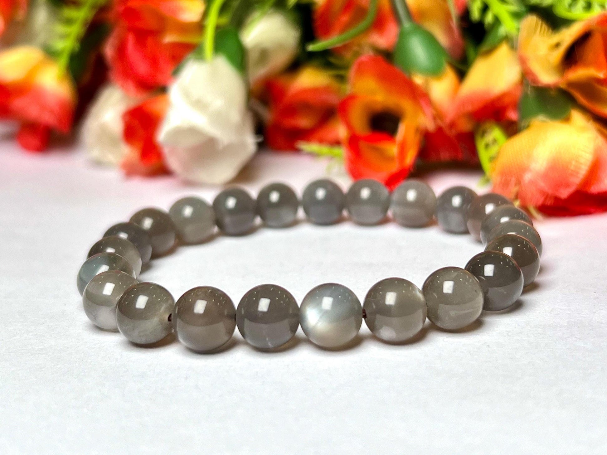 Black Moonstone Stone Bracelet l Stretchable Bracelet l Unisex Bracelet l 8 MM Bracelet