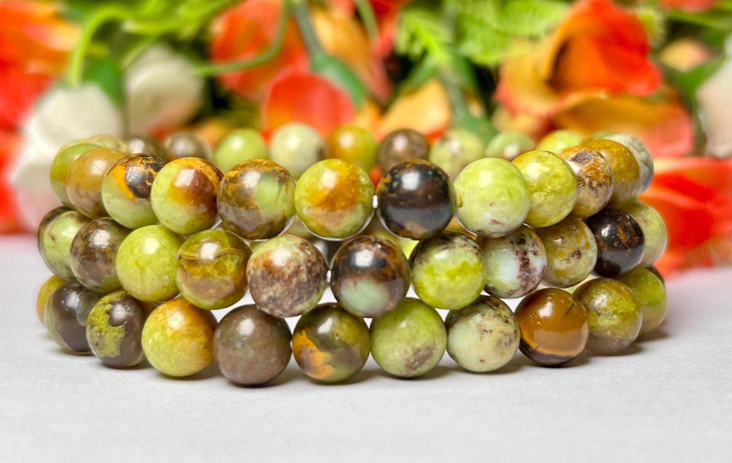 Green Olive Opal Stone Bracelet l Stretchable Bracelet l Unisex Bracelet l 8 MM Bracelet