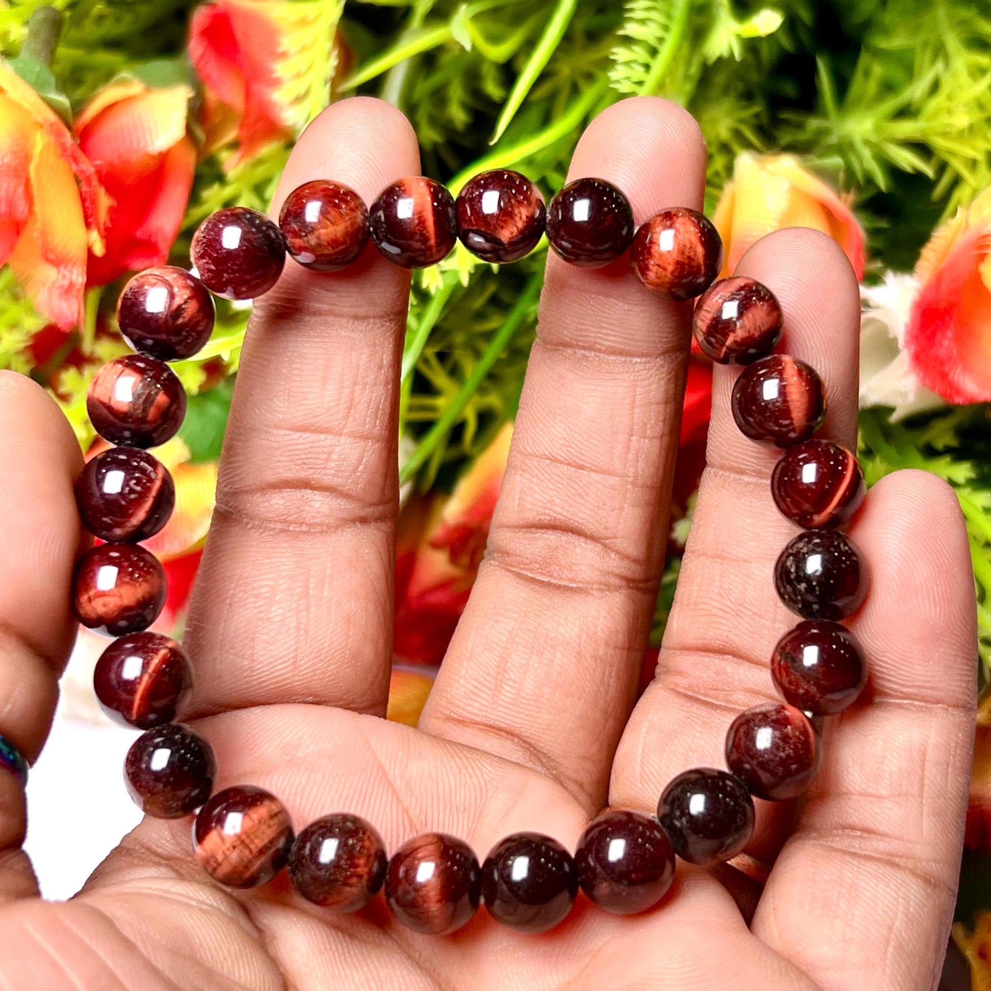 Bull Red Tiger Eye Stone Bracelet l Stretchable Bracelet l Unisex Bracelet l 8 MM Bracelet