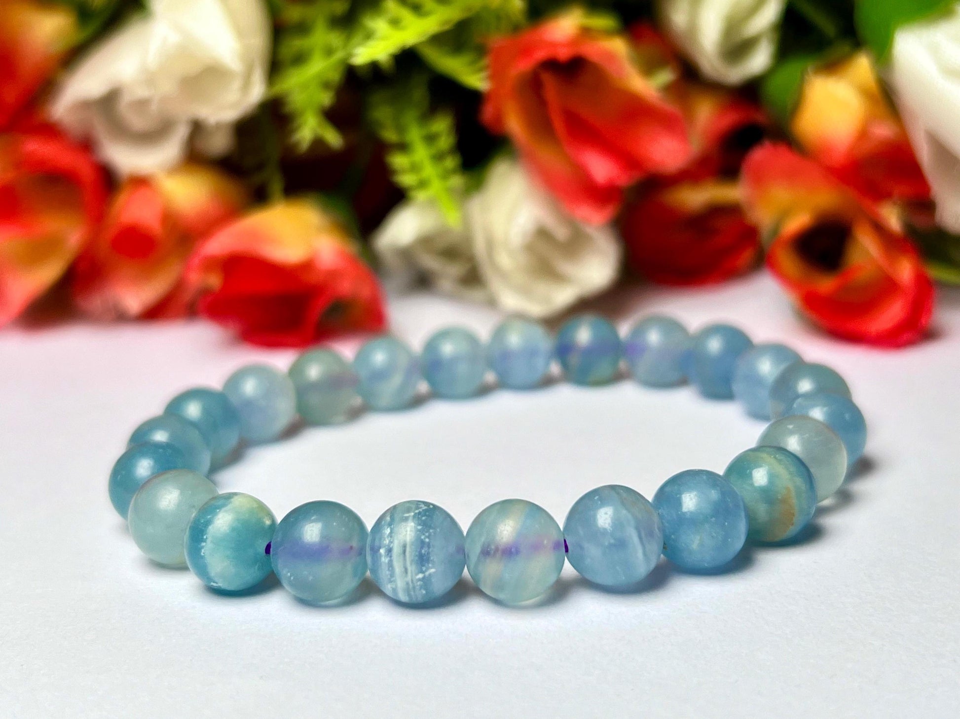 Aquatine Calcite Stone Bracelet l Stretchable Bracelet l Unisex Bracelet l 8 MM Bracelet AAAAA +++++