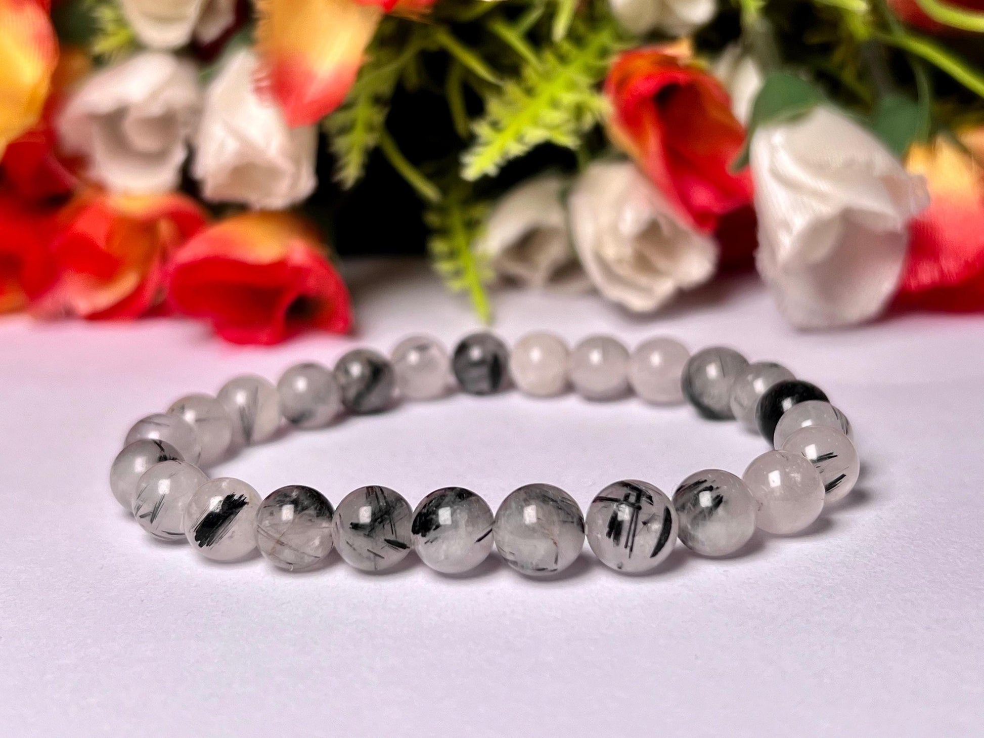 Rutilated Quartz Stone Bracelet l Stretchable Bracelet l Unisex Bracelet l 8 MM Bracelet