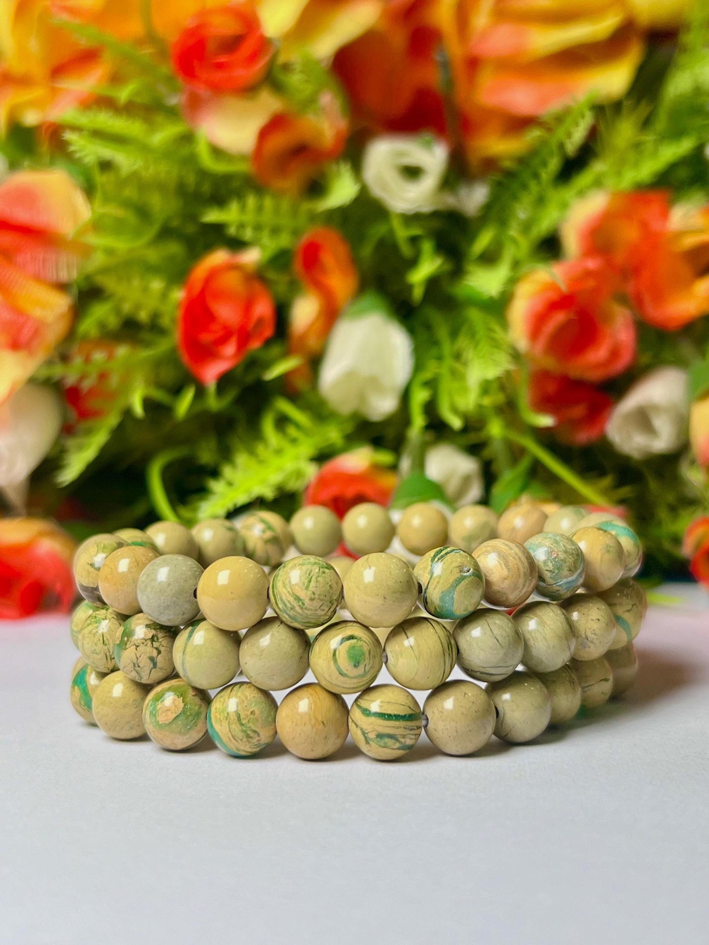 Yellow American Phosphorus Variscite Diaspore Stone Bracelet l Stretchable Bracelet l Unisex Bracelet l 8 MM Bracelet