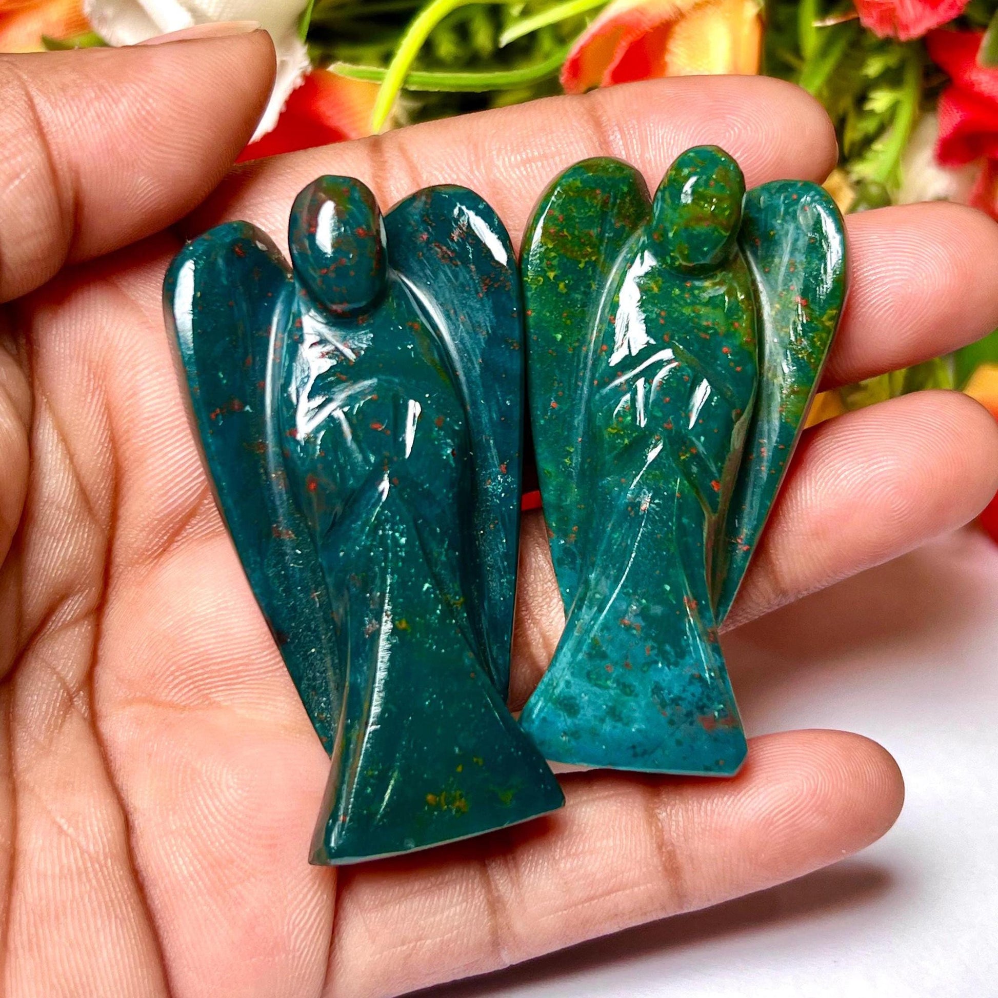 2" Blood Stone Crystal Stone ANGEL One(1)Piece Free standing guardian Angel crystal Reiki energy blessed hand carved Angelic connection