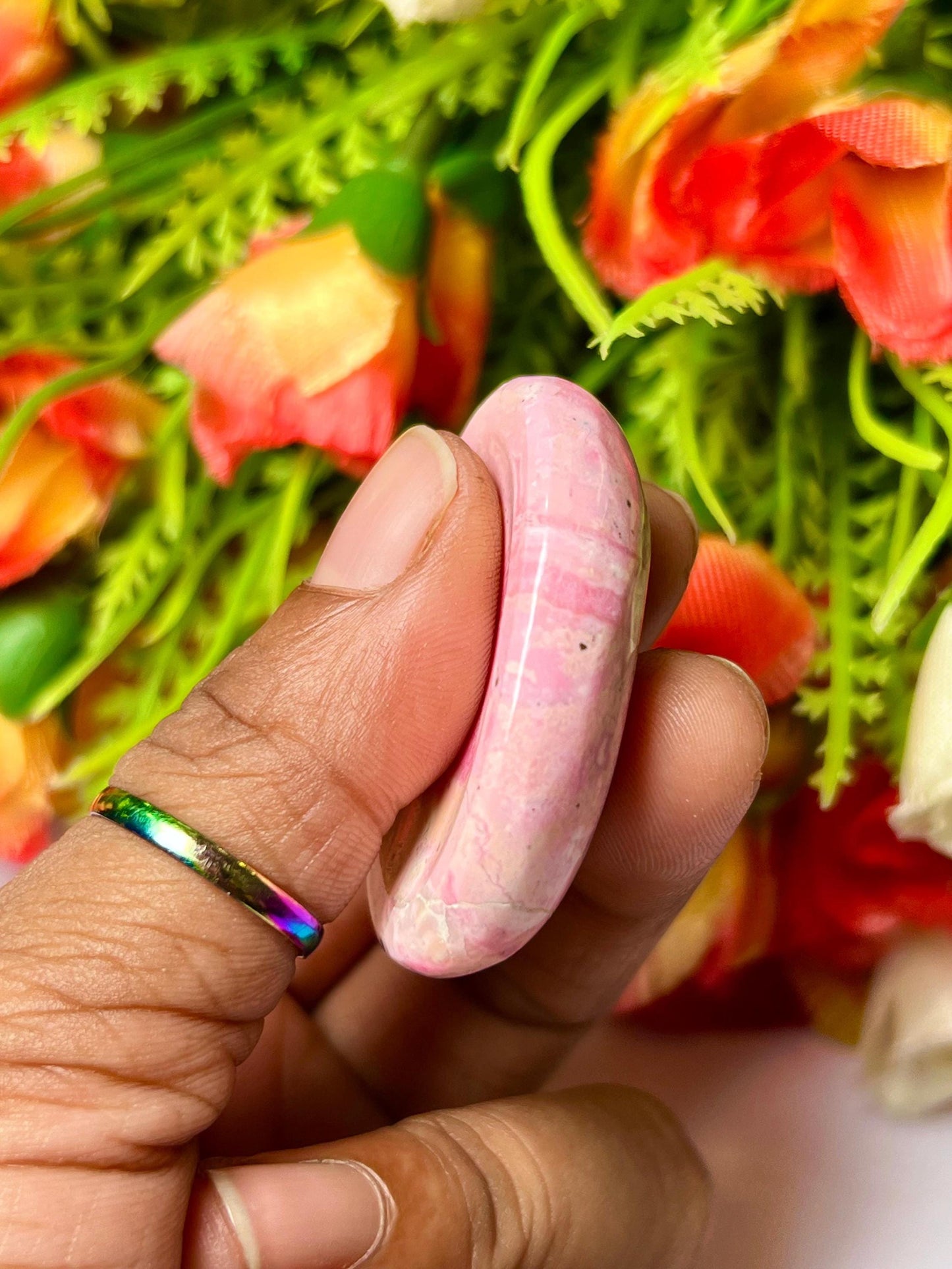 Rhodochrosite stone Worry Stone – Pocket Stone – Thumb Stone One (1) Piece