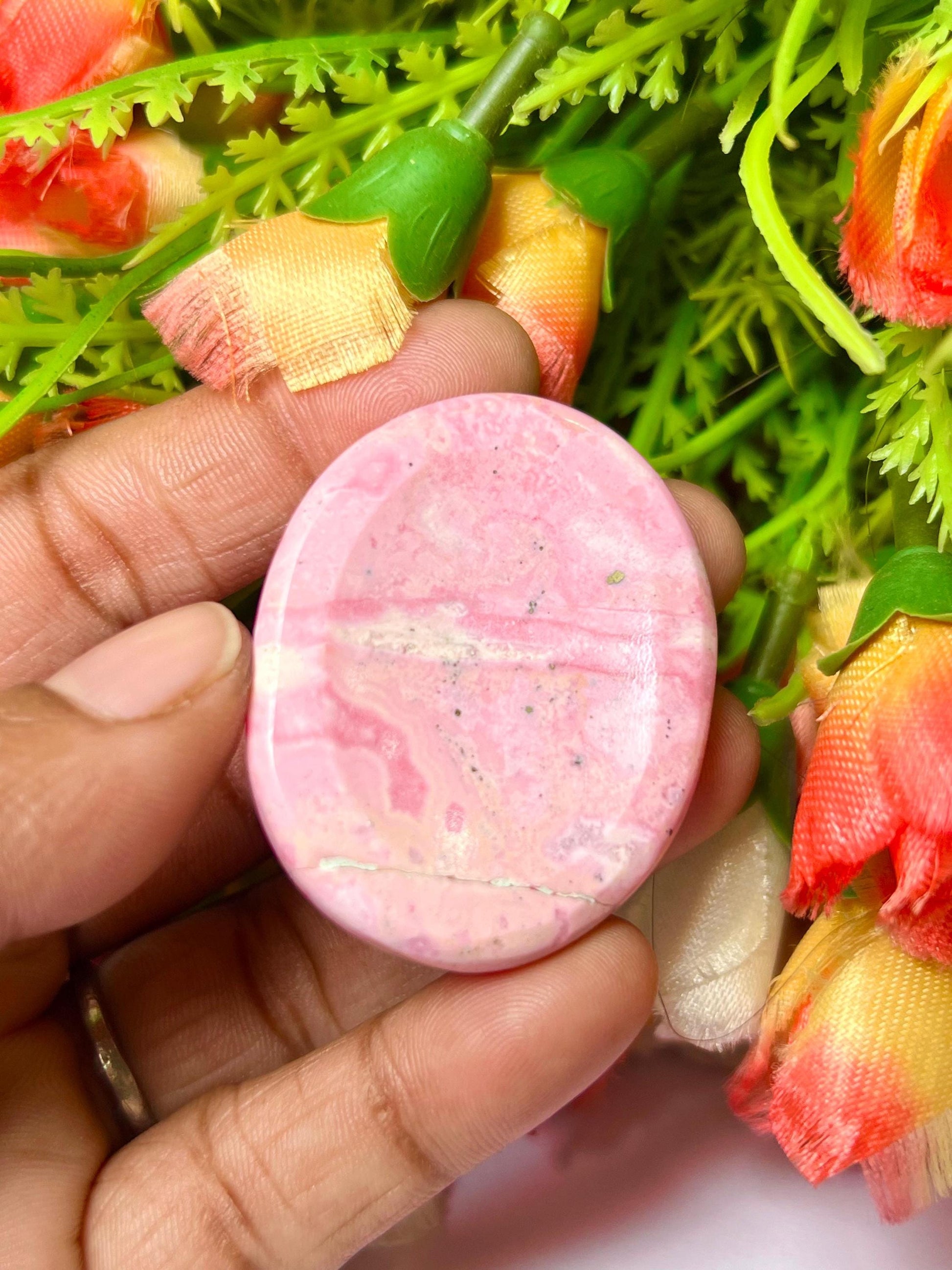 Rhodochrosite stone Worry Stone – Pocket Stone – Thumb Stone One (1) Piece