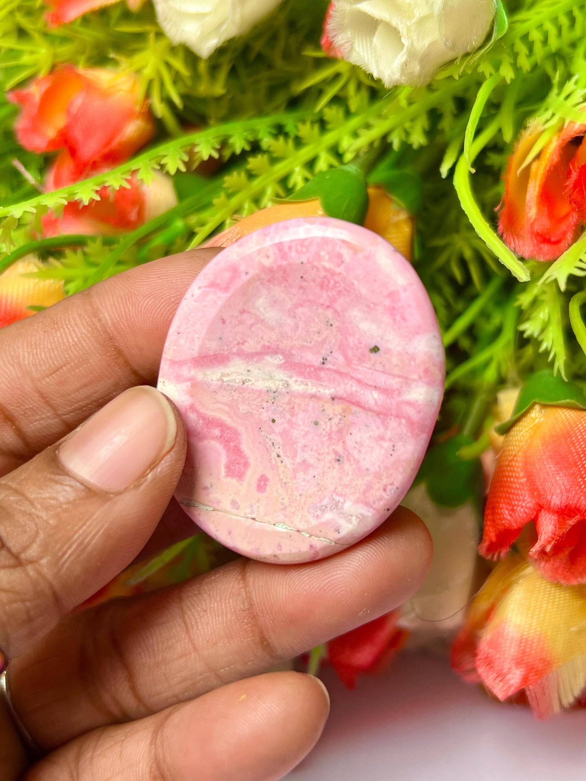 Rhodochrosite stone Worry Stone – Pocket Stone – Thumb Stone One (1) Piece