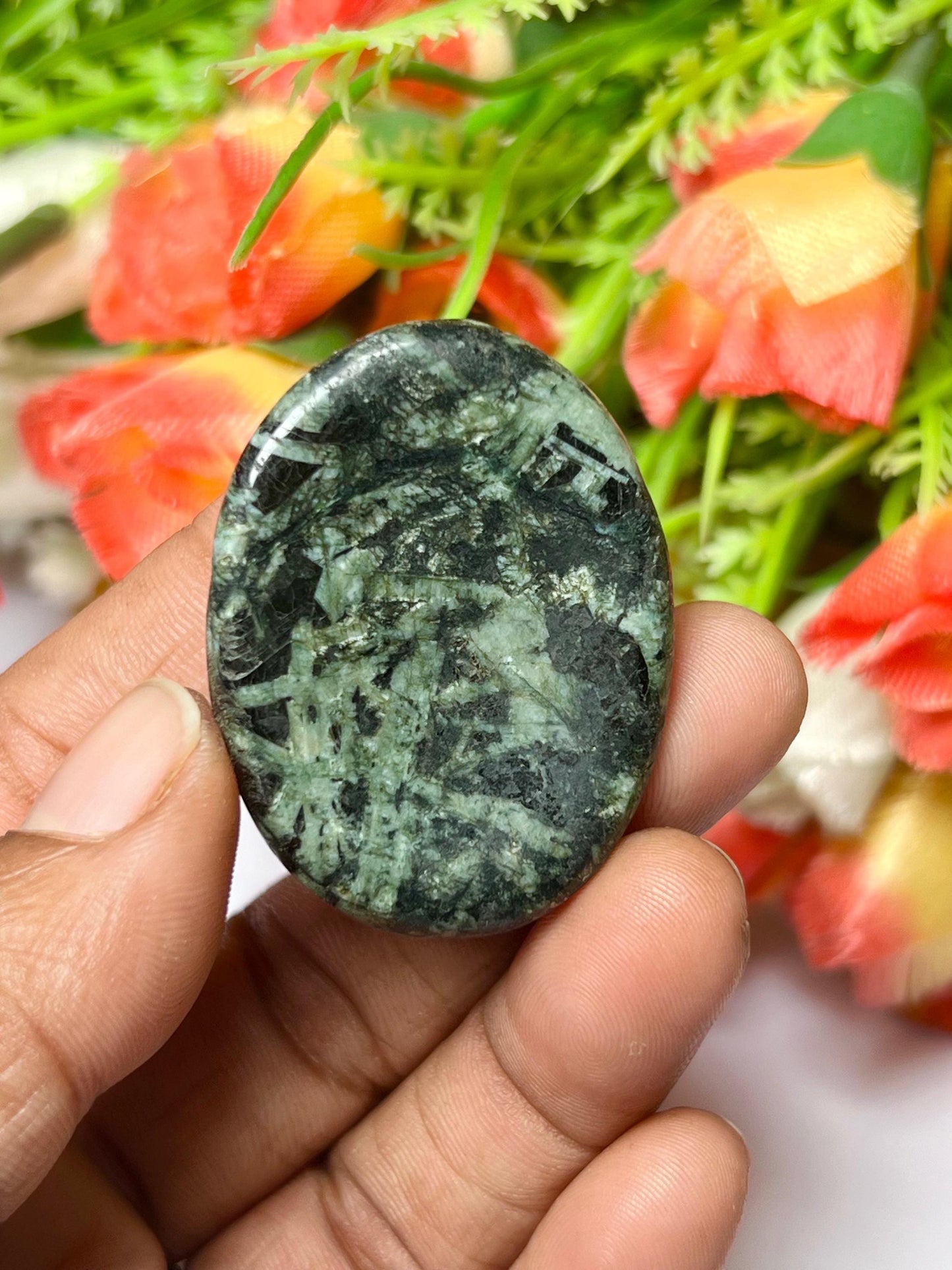 Chrysanthemum stone Worry Stone – Pocket Stone – Thumb Stone One (1) Piece