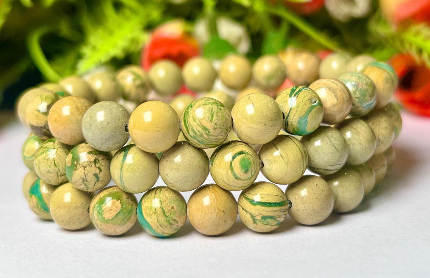 Yellow American Phosphorus Variscite Diaspore Stone Bracelet l Stretchable Bracelet l Unisex Bracelet l 8 MM Bracelet