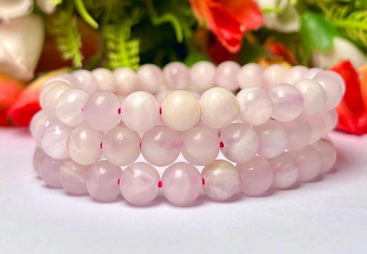 Pink Mangano Calcite Stone Bracelet (U V Light) l Stretchable Bracelet l Unisex Bracelet l 8 MM Bracelet