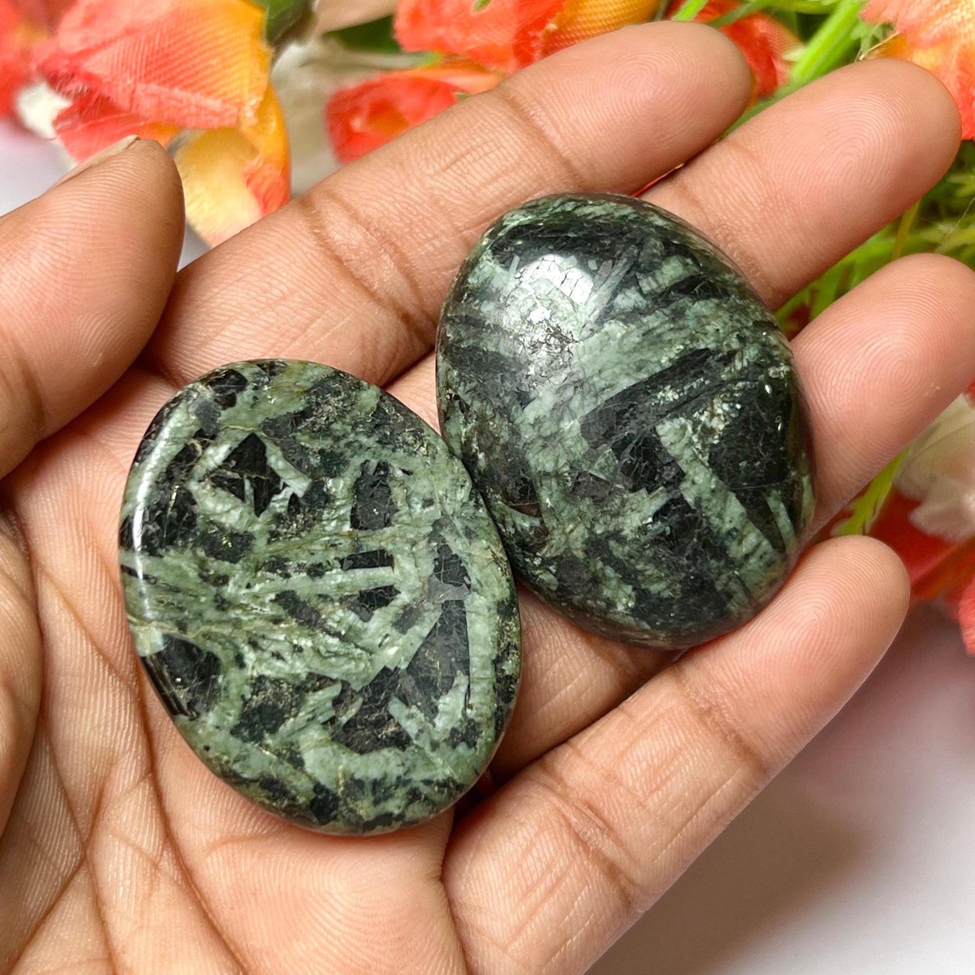 Chrysanthemum stone Worry Stone – Pocket Stone – Thumb Stone One (1) Piece