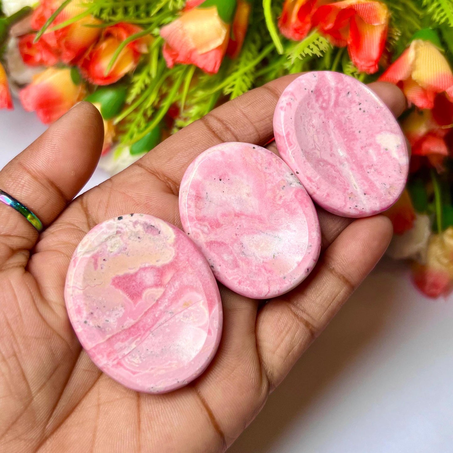 Rhodochrosite stone Worry Stone – Pocket Stone – Thumb Stone One (1) Piece