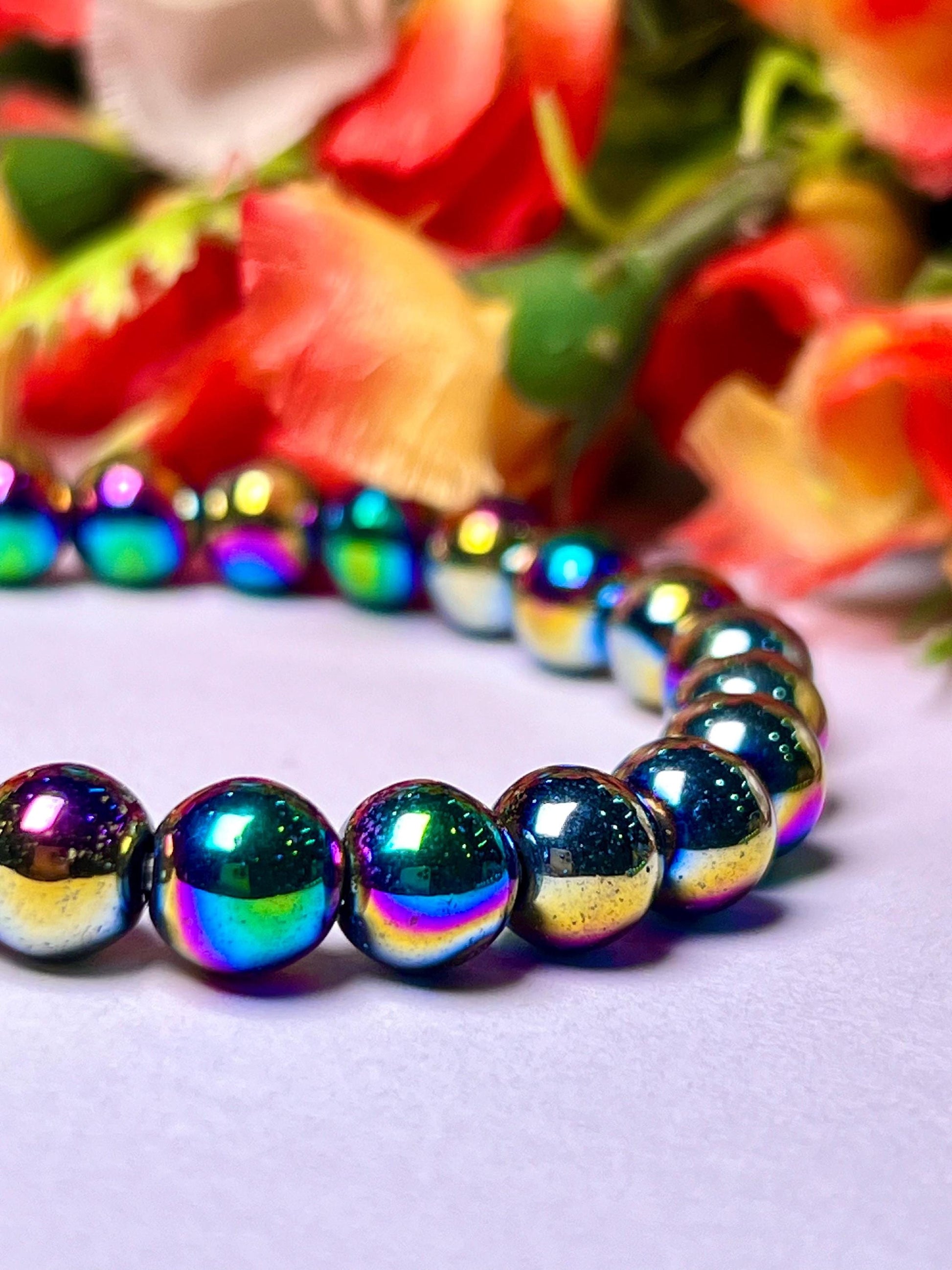 Titanium Aura Quartz Stone Bracelet l Stretchable Bracelet l Unisex Bracelet l 8 MM Bracelet