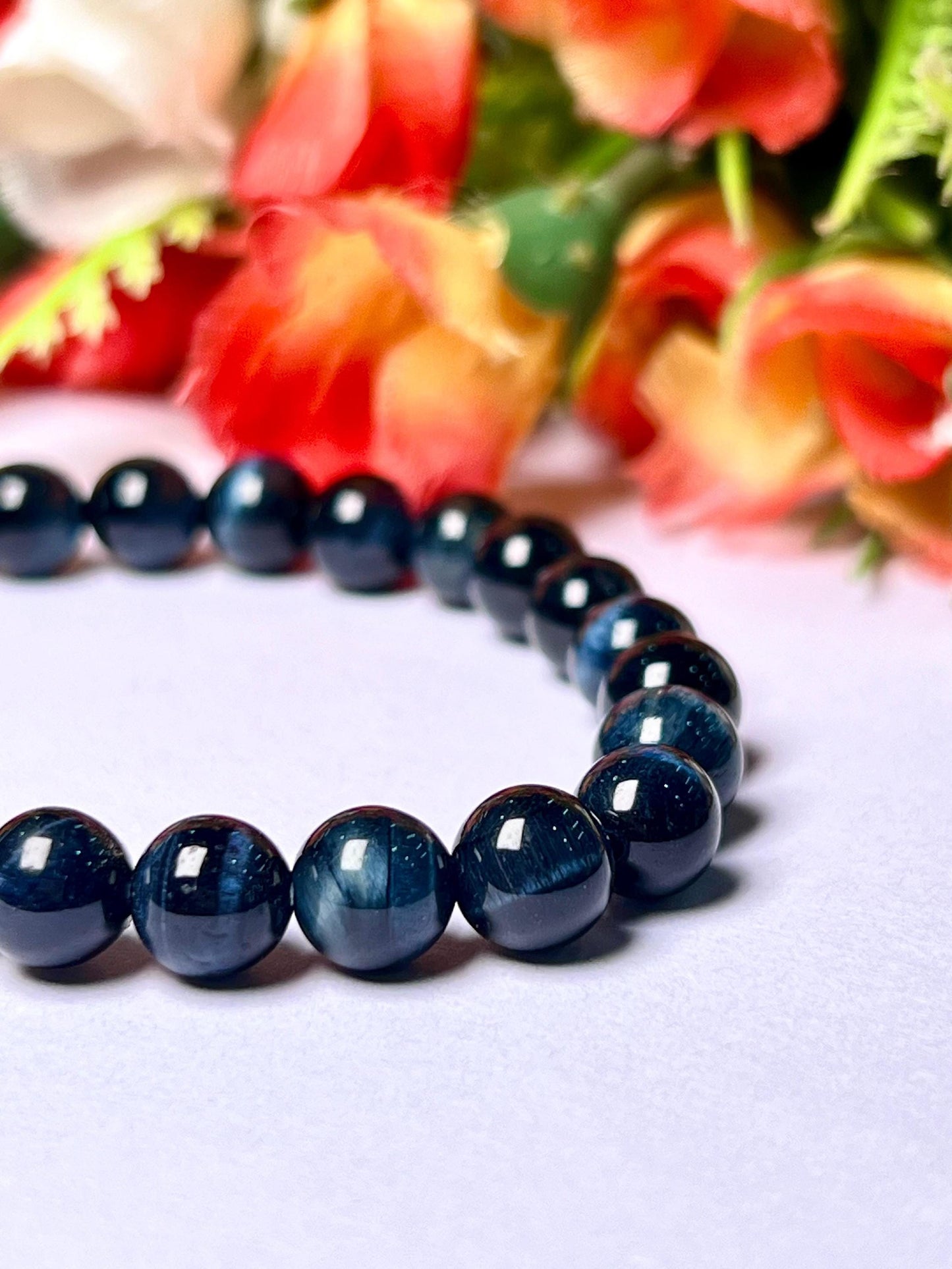 Hawks Eye / Blue Tiger Eye Stone Bracelet l Stretchable Bracelet l Unisex Bracelet l 8 MM Bracelet