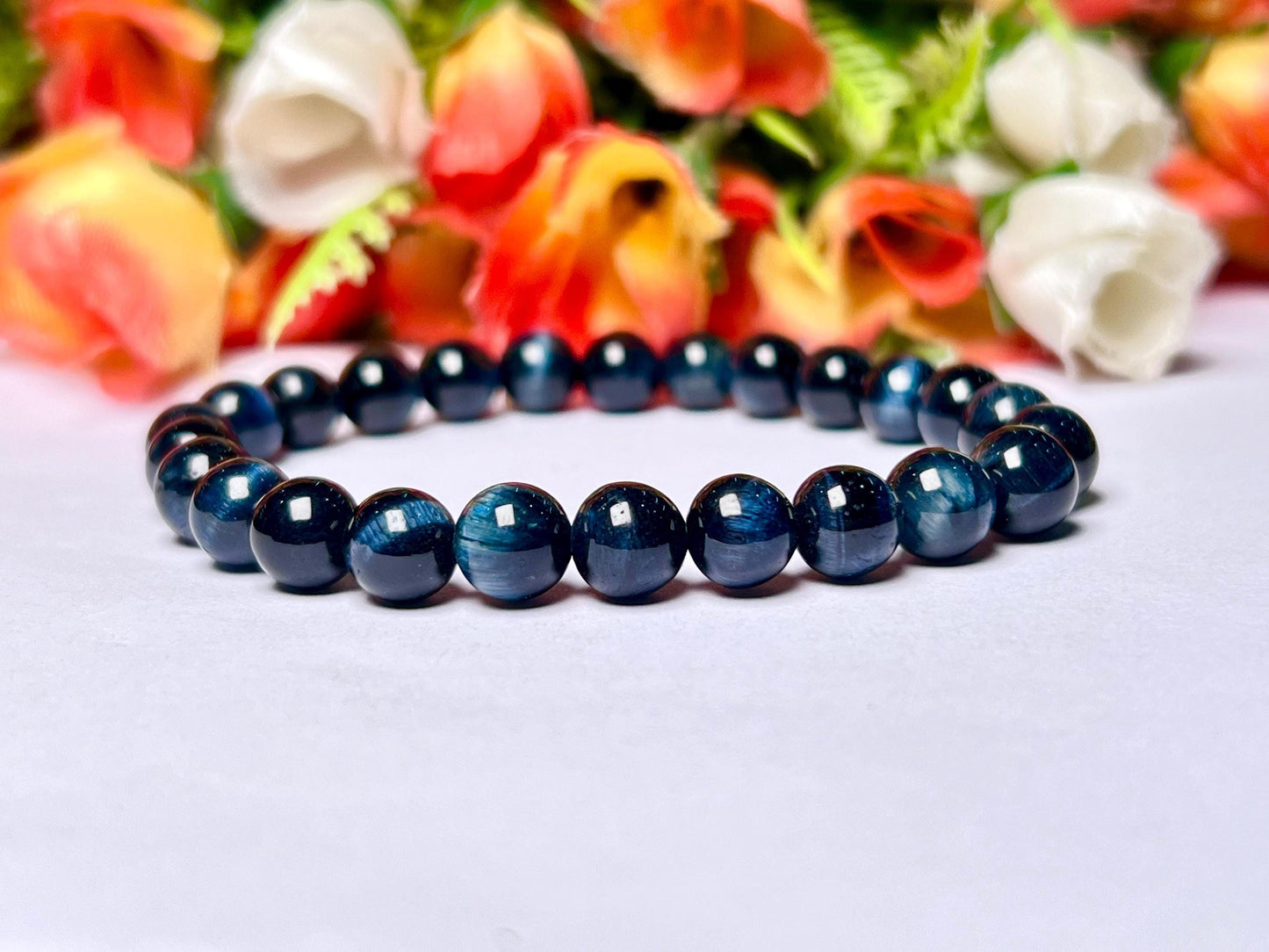 Hawks Eye / Blue Tiger Eye Stone Bracelet l Stretchable Bracelet l Unisex Bracelet l 8 MM Bracelet