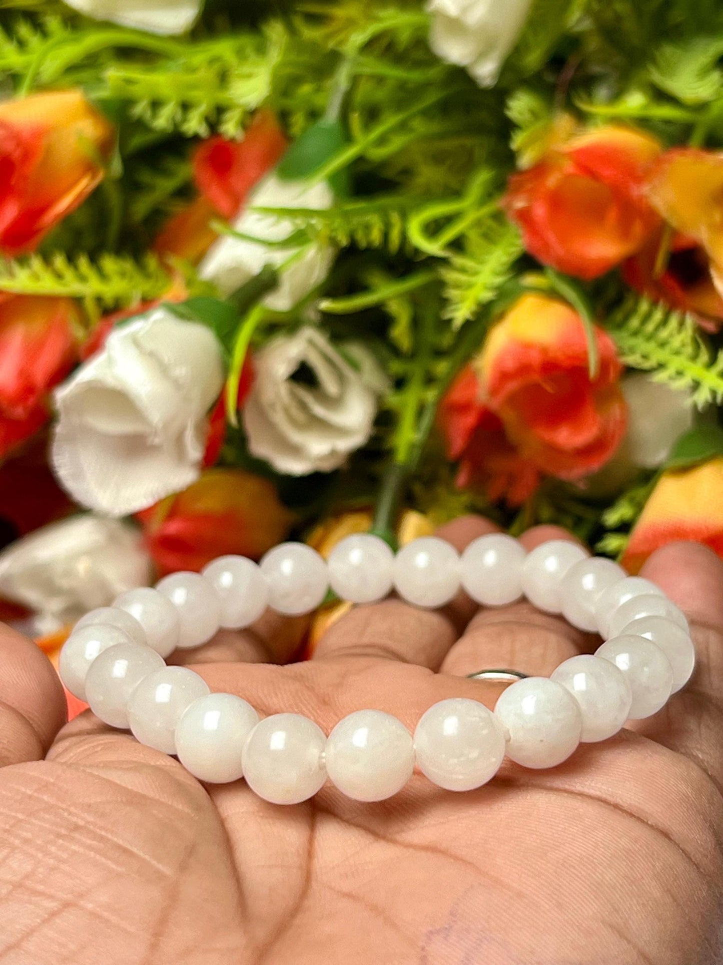 White Barite Stone Bracelet l Stretchable Bracelet l Unisex Bracelet l 8 MM Bracelet