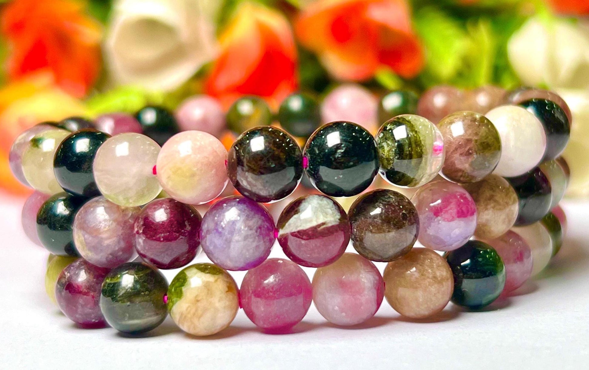 Watermelon Tourmaline Stone Bracelet l Stretchable Bracelet l Unisex Bracelet l 8 MM Bracelet